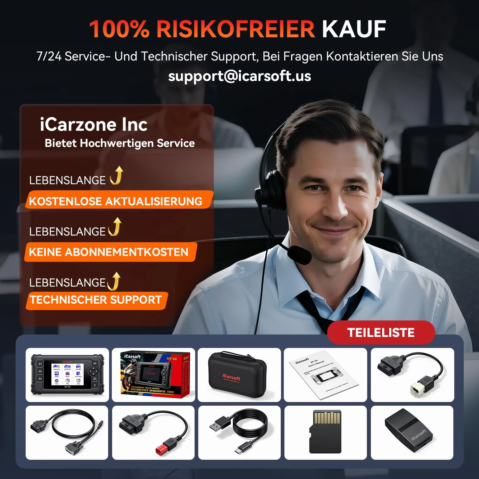 iCarsoft MT V6 Scanner OBD2 Diagnostica Moto KTM, 88 Servizi Manutenzione, 108 Test Attuatori, Test Batteria