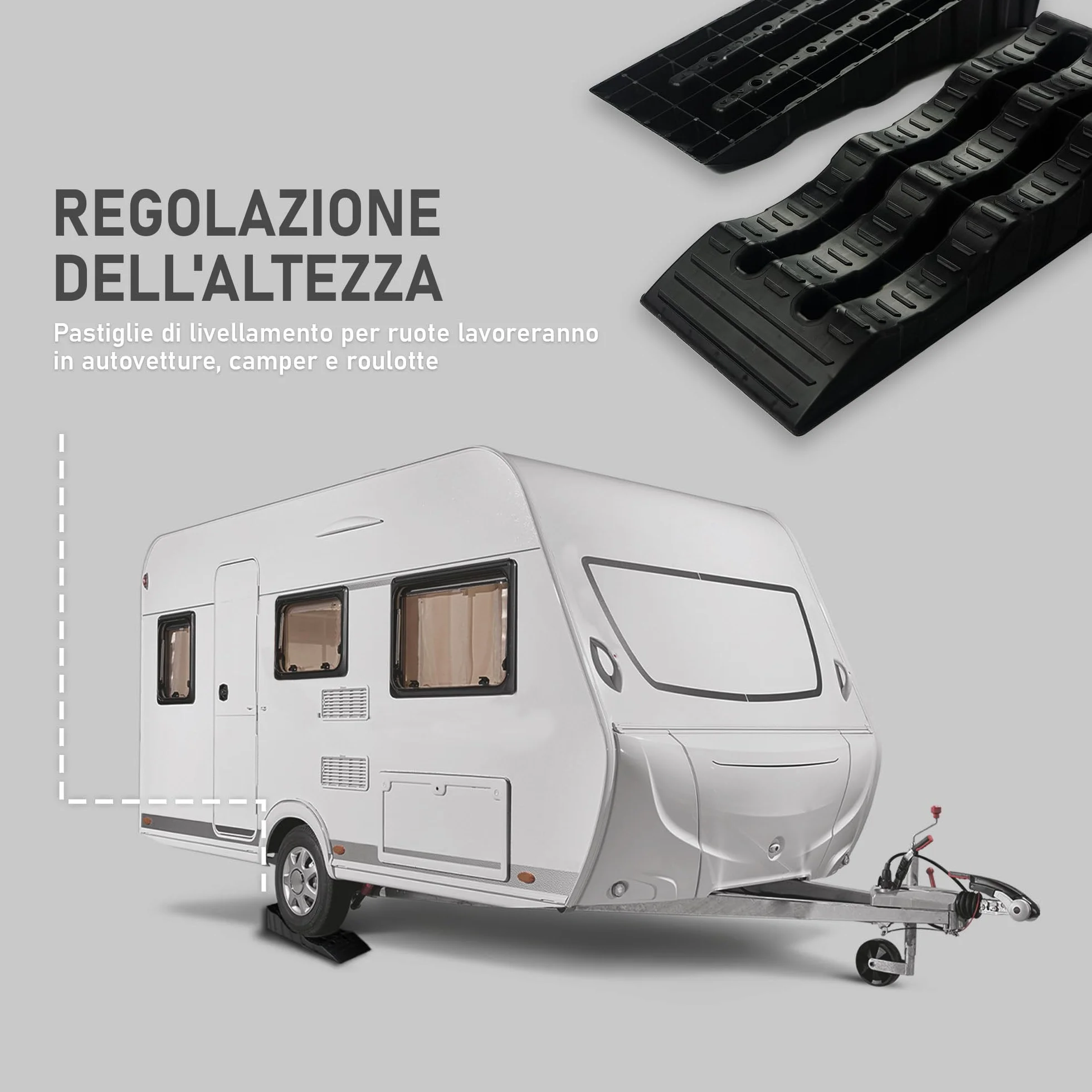 CHROMEMASTER | Rampe per Case Mobili, Camper, Roulotte; Cunei Livellatori Camper; 2 Pezzi in Dotazione | Rampe Livellatrici per Auto; Portata Fino a 4 Tonnellate; Robusto Materiale Plastico