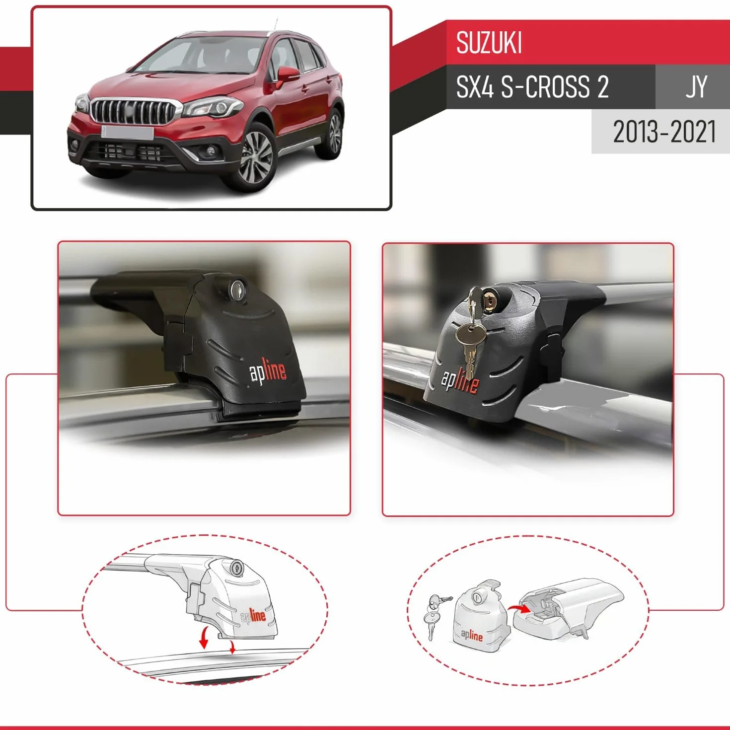 Compatibile con Suzuki SX4 S-Cross 2 (JY) 2013-2021 Modello ACE-2 Barre Tetto Portapacchi Auto Barre Portatutto Grigio Alluminio 2 Barre