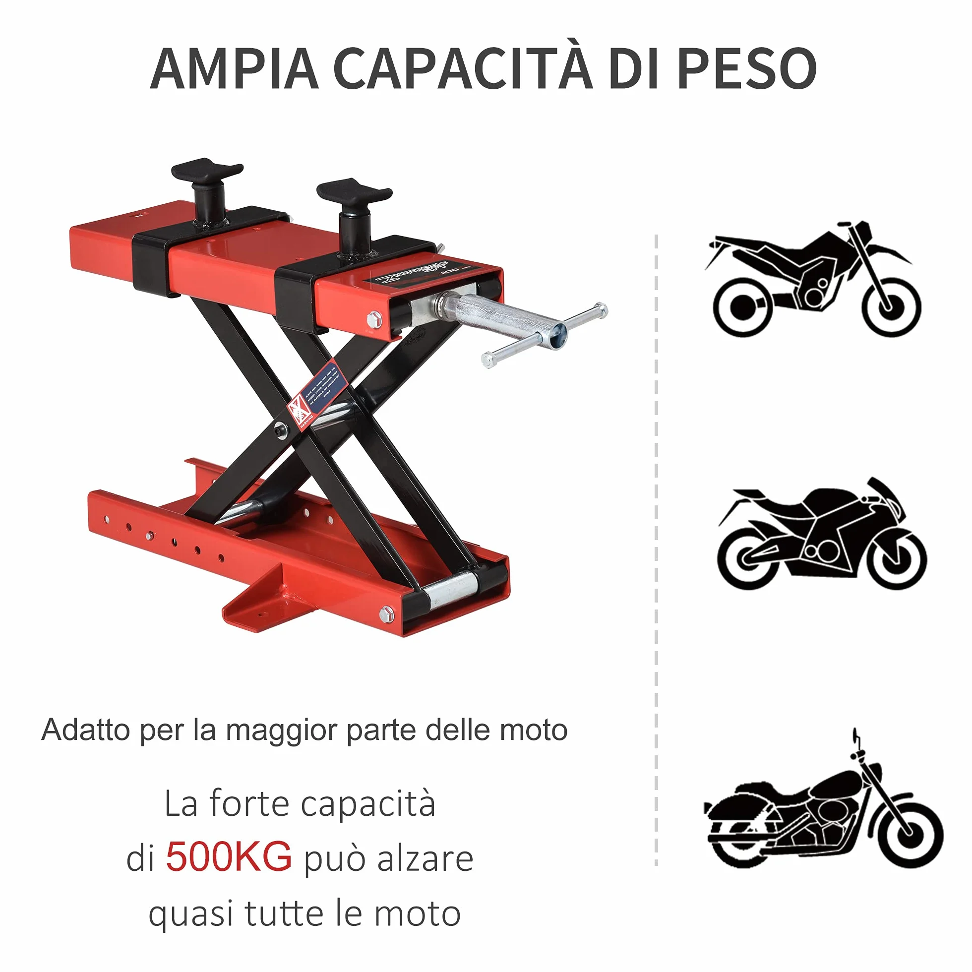 DURHAND Cavalletto Alzamoto a Forbice, Sollevatore Moto, Cavalletto Moto Centrale Regolabile Fino 500kg in Metallo Rosso