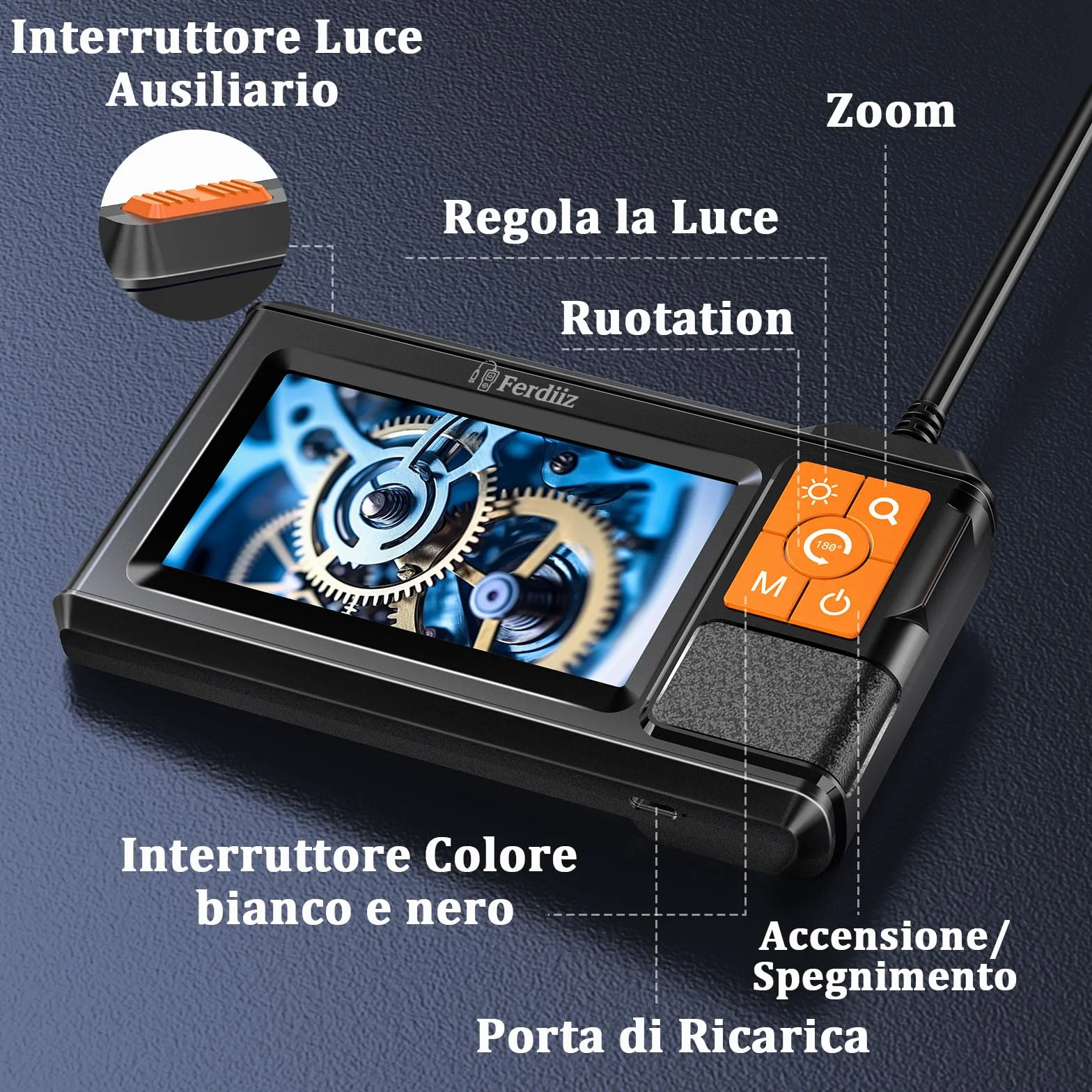 Endoscopio Industriale HD 1920P Telecamera Endoscopica IPS 4,3" IP67 Cavo Semirigido 10M