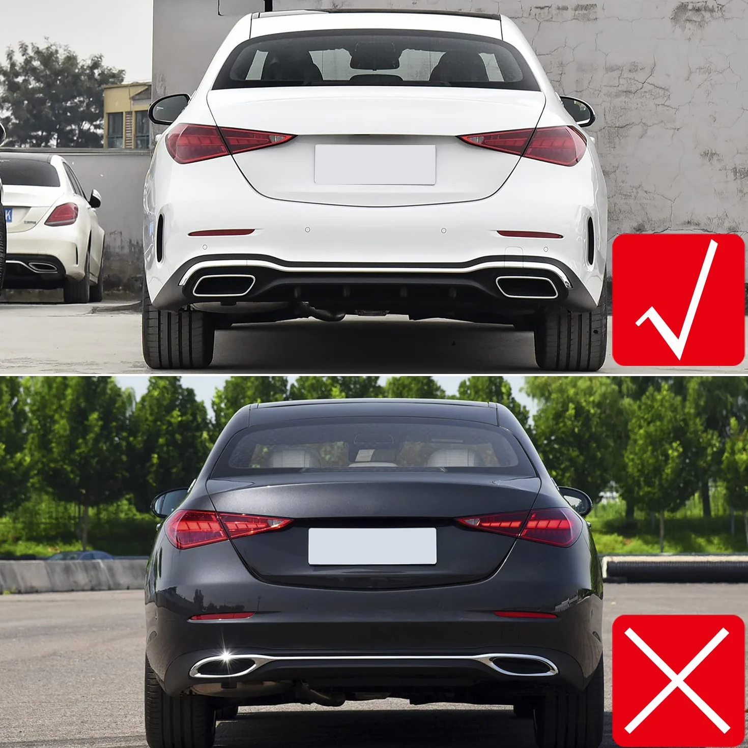 Diffusore di scarico cromato acciaio inox 2 pezzi nero per Classe C W206 T S206 AMG Line 2022