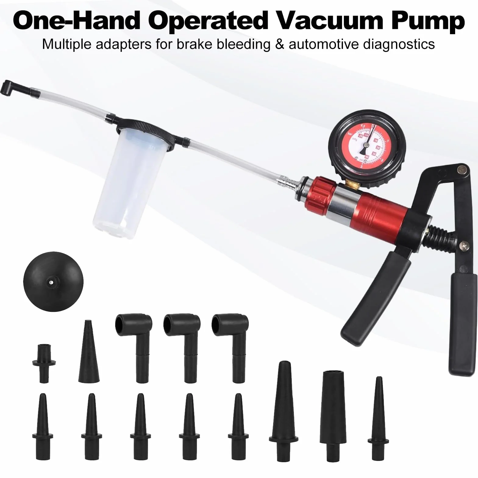 FreeTec Pompa Vuoto Spurgo Freni 21 Pezzi Kit Tester Manuale Depressione Auto Moto