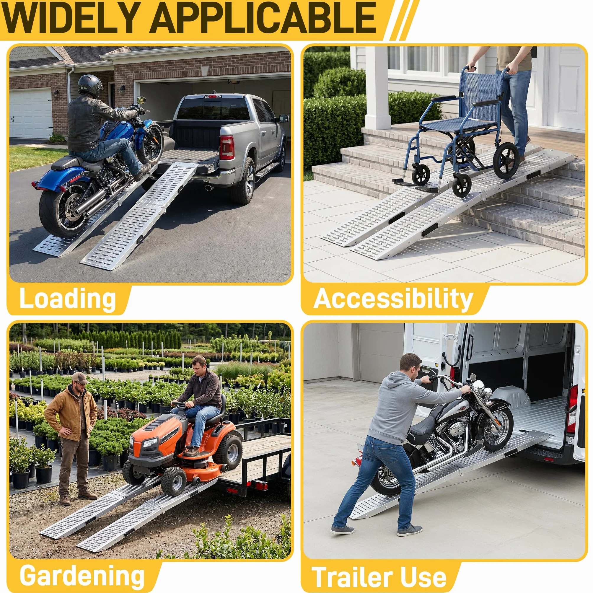 Froadp 2x Pieghevoli Rampe di Carico per Auto Coppia di Rampe con Antiscivolo Zincata Rampa di Accesso Marciapiede per Veicoli Motociclistici ATV Auto Moto Carico Massimo 400KG (180x22,5x4,5cm)