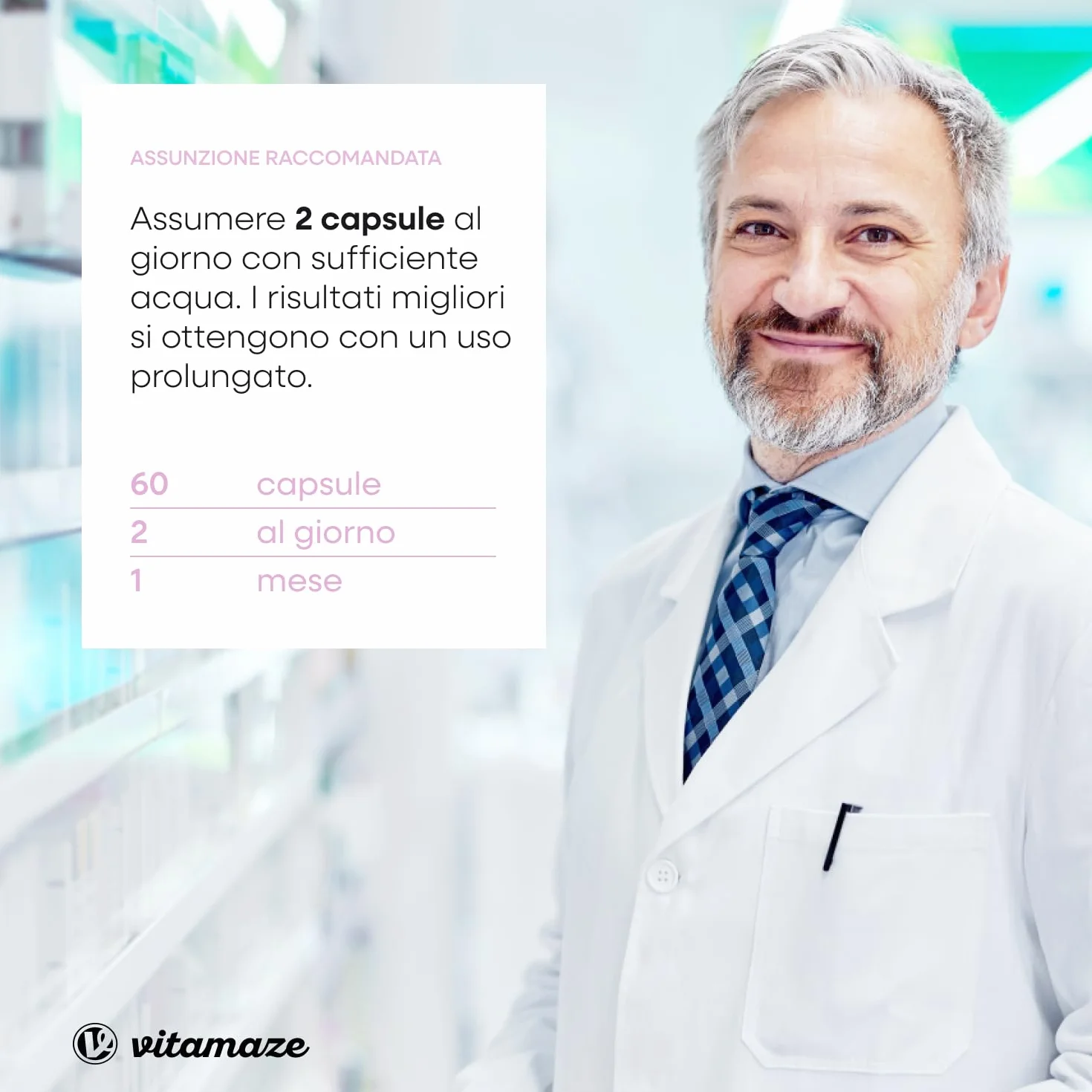 Vitamaze® Collagene con Acido Ialuronico + Condroitina + Lisina, 60 Capsule, Integratore per Pelle, Ossa e Articolazioni