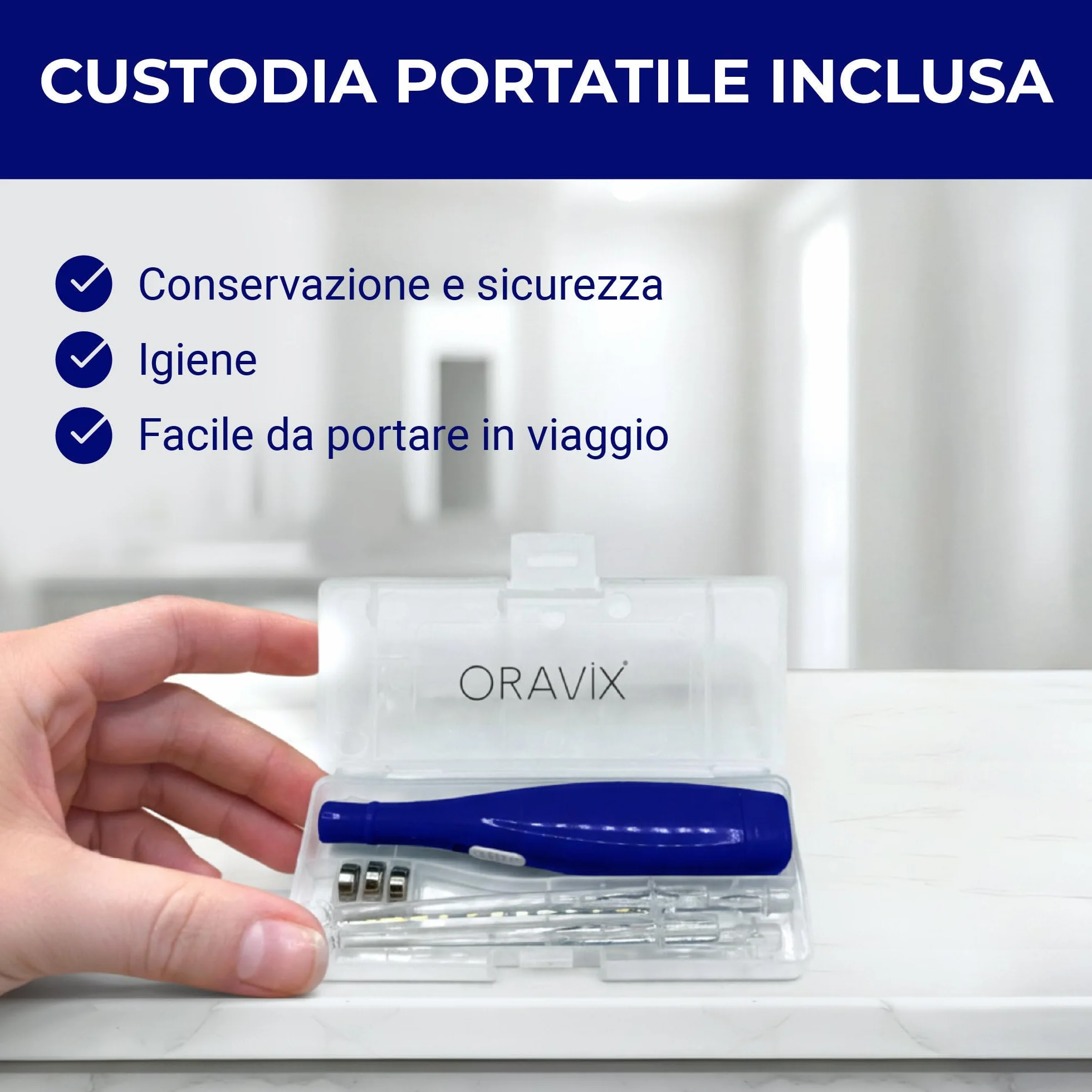 ORAVIX Kit per rimuovere calcoli tonsillari con luce LED, 3 beccucci, siringa e raschietto per lingua