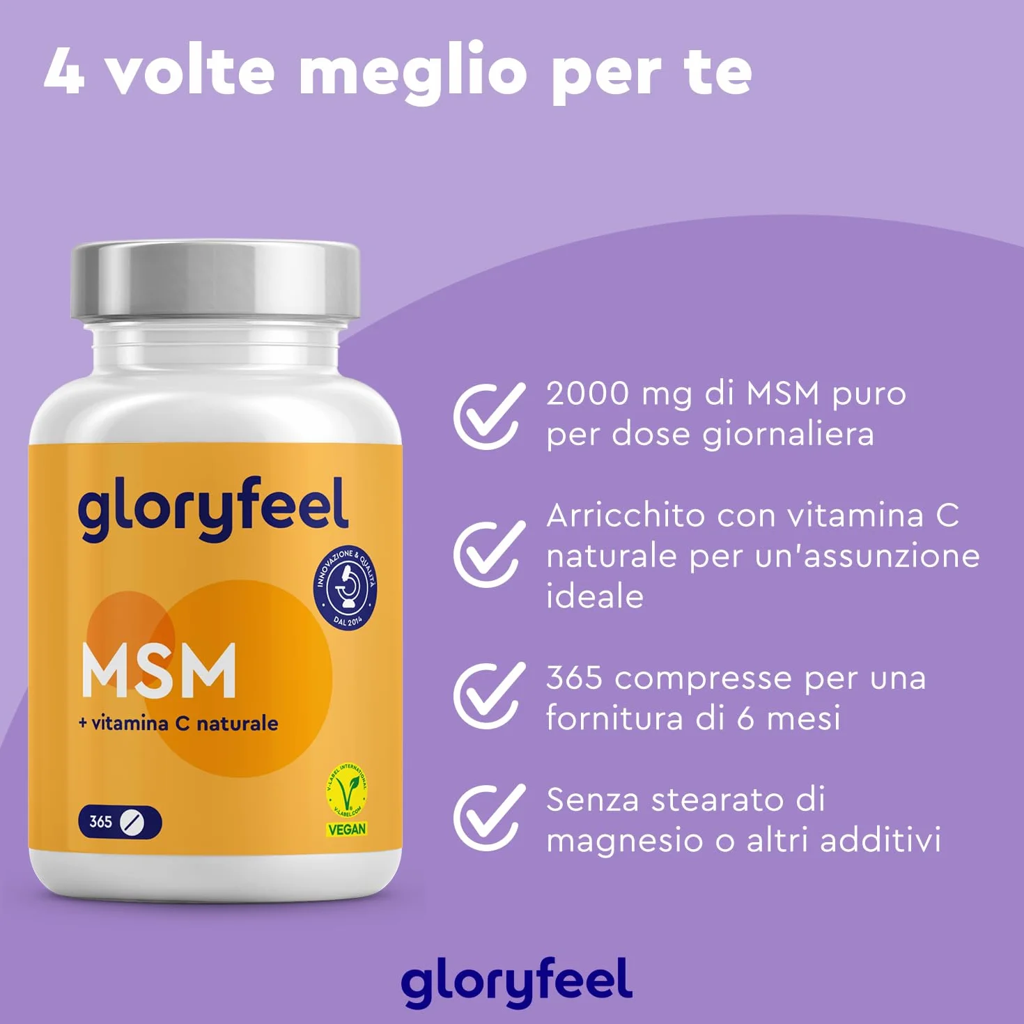 MSM 2000mg Vitamina C Acerola 365 Compresse Alto Dosaggio Metilsufonilmetano Vegano