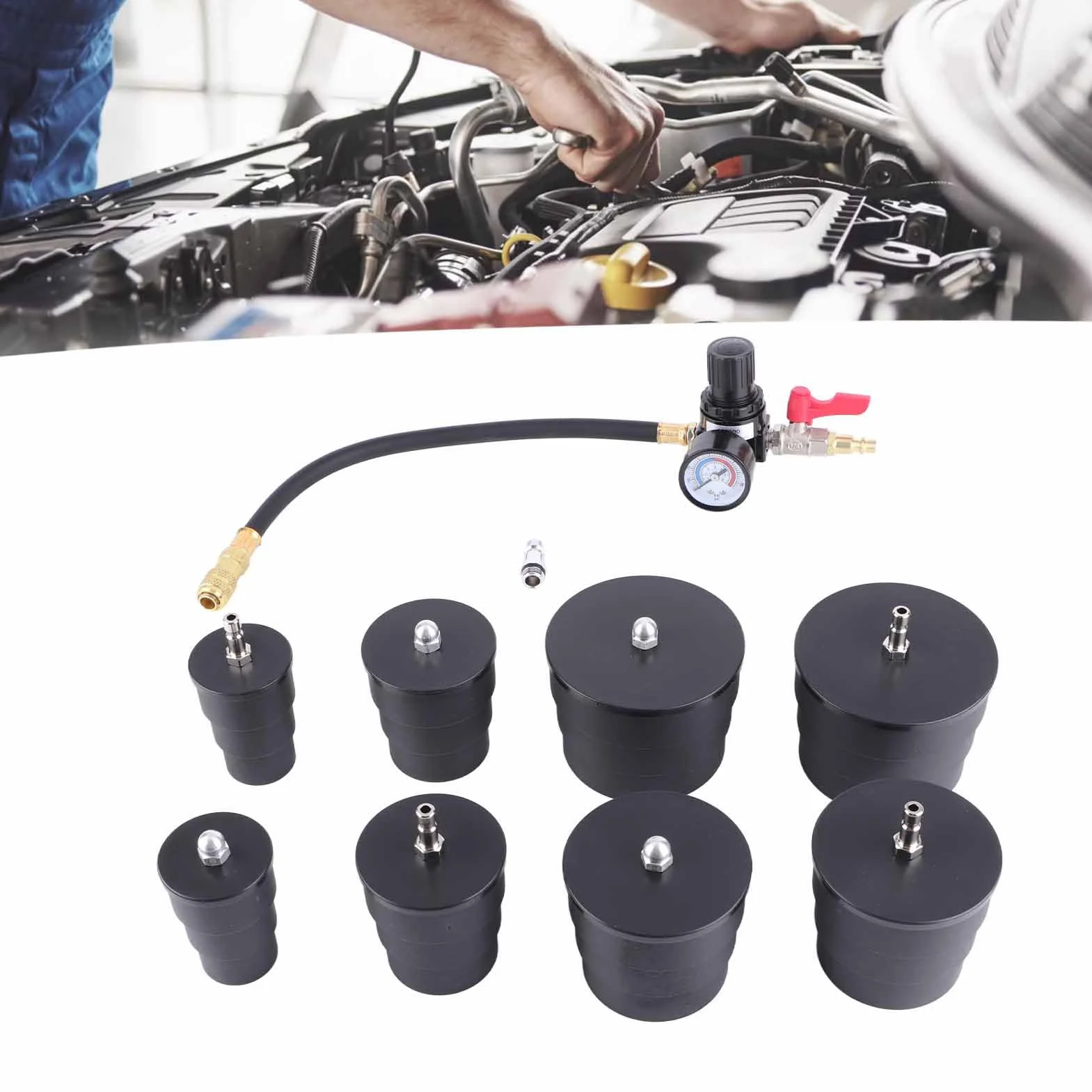 Tester di Perdite, 9 Pezzi Tester di Perdite del Turbo Turbocompressore Kit di Test di Perdite di Aumento della Pressione Dell'aria con Tester del Manometro