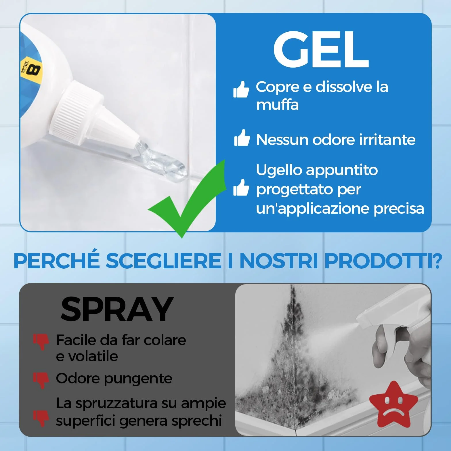 Gel Antimuffa con Spazzola 220 g Mold Remover per Muffa Ostinata per Muri Interni Bagno Cucina Doccia Piastrelle