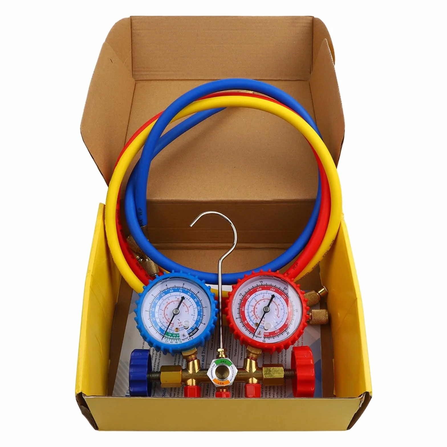 Set manometri AC R134a R12 R22 R404A 3 vie tubi 1,5 m valvola ottone custodia HVAC
