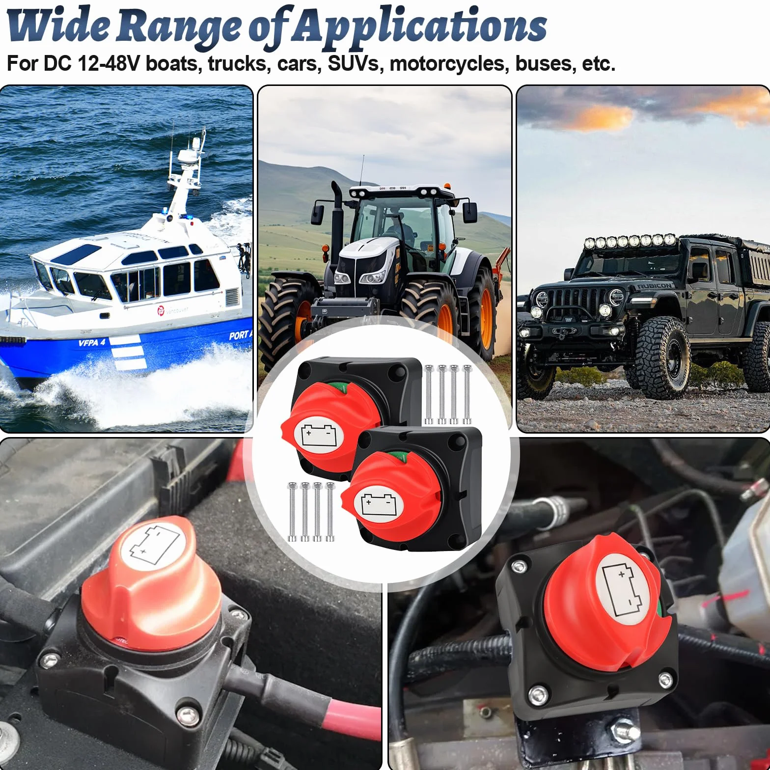 2 Pezzi Interruttore Stacca Batteria, 300A Interruttore di sconnessione della batteria(24-48V), Adatto per barche, motocicli, yacht, automobili, veicoli a motore, attrezzature marine e camper