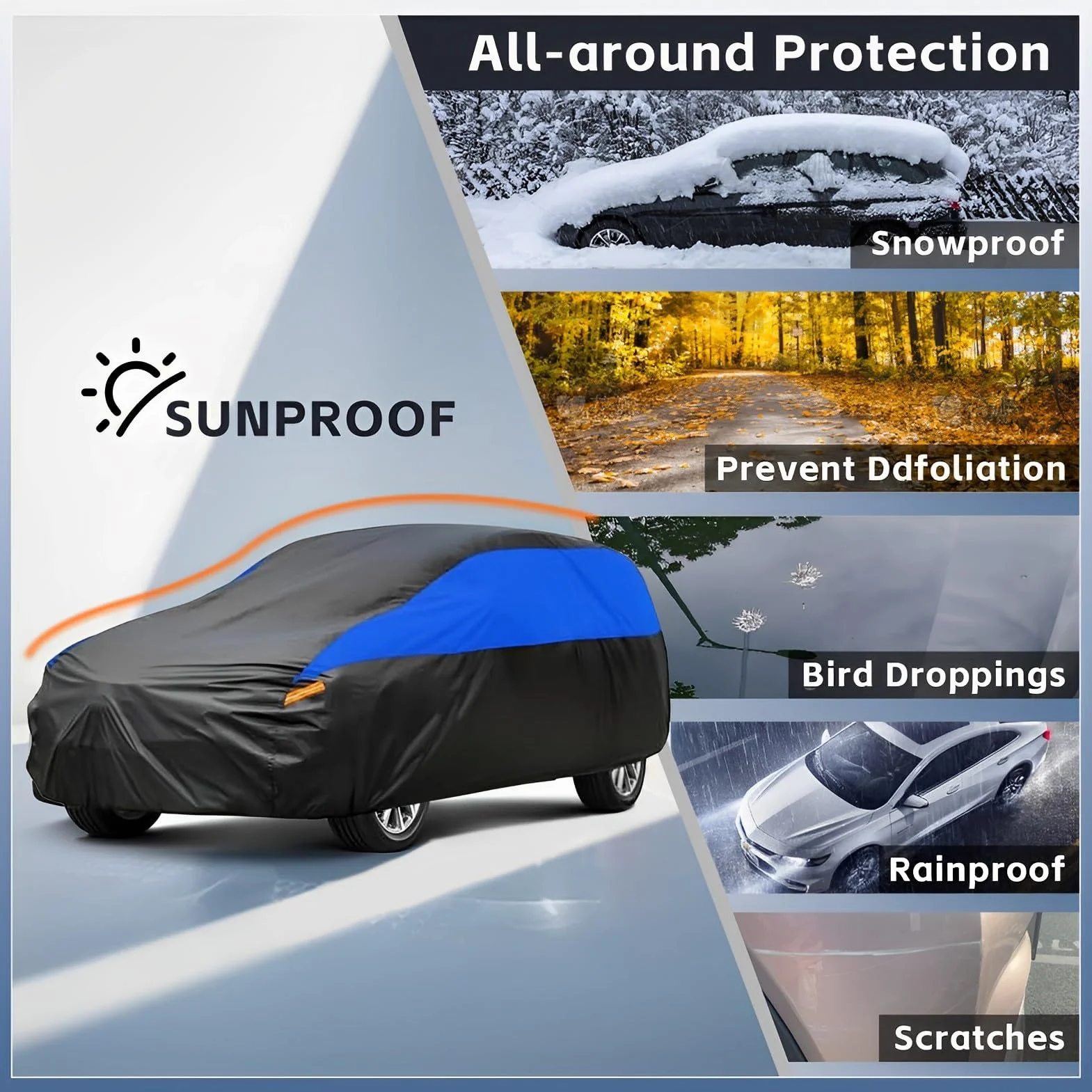 Telo Copriauto da Esterno Gunhyi, Telo Auto Impermeabile e Traspirante Resistente Graffi Pioggia, Anti-Vento e Antipolvere per Fiat Panda Fiat 500 Ypsilon Yaris VW Polo Swift 208 (Fino a 415 Cm) 2M
