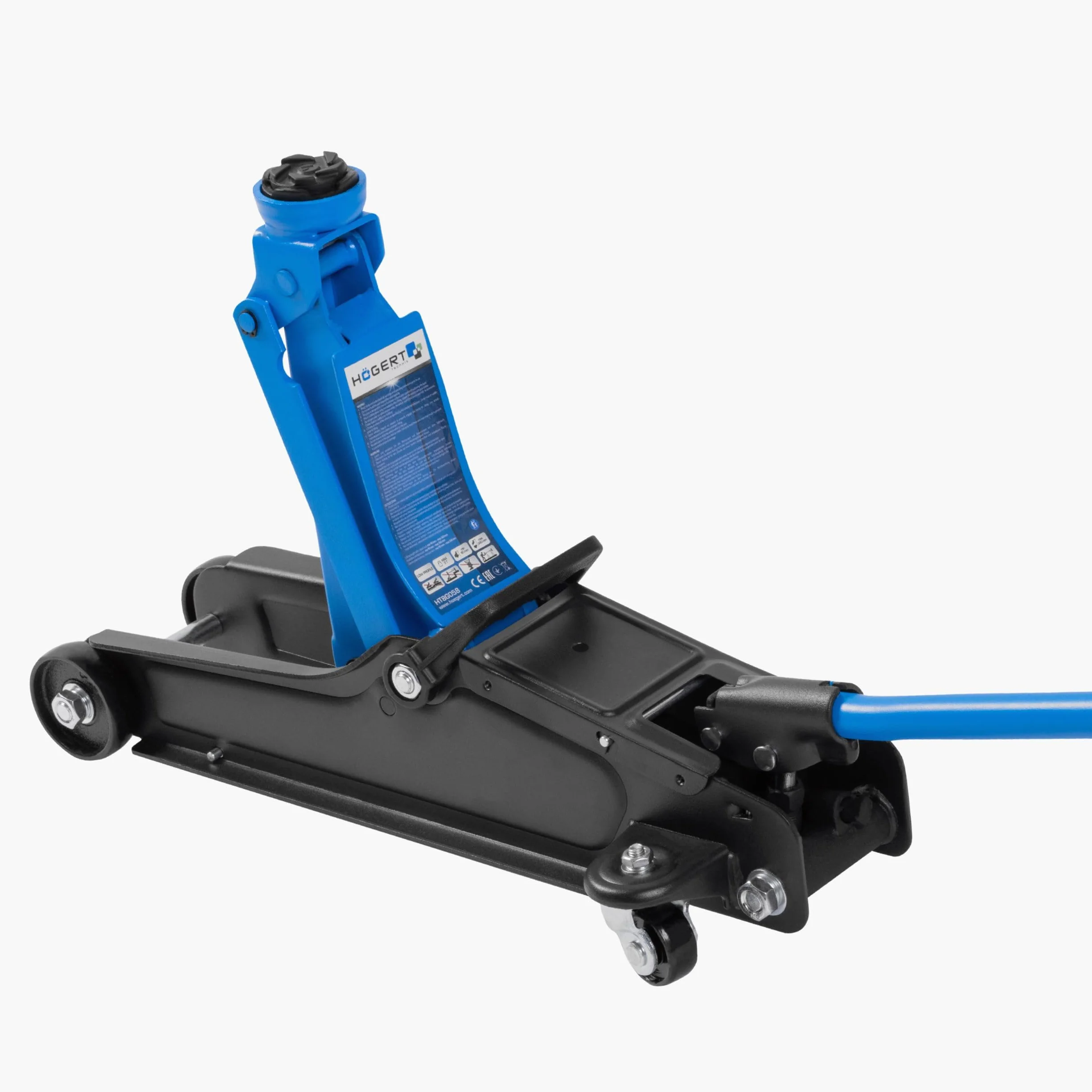 HÖGERT TECHNIK Cric idraulico piatto 2T, altezza 90-340 mm, acciaio, ruote, valvola sicurezza, sollevatore auto