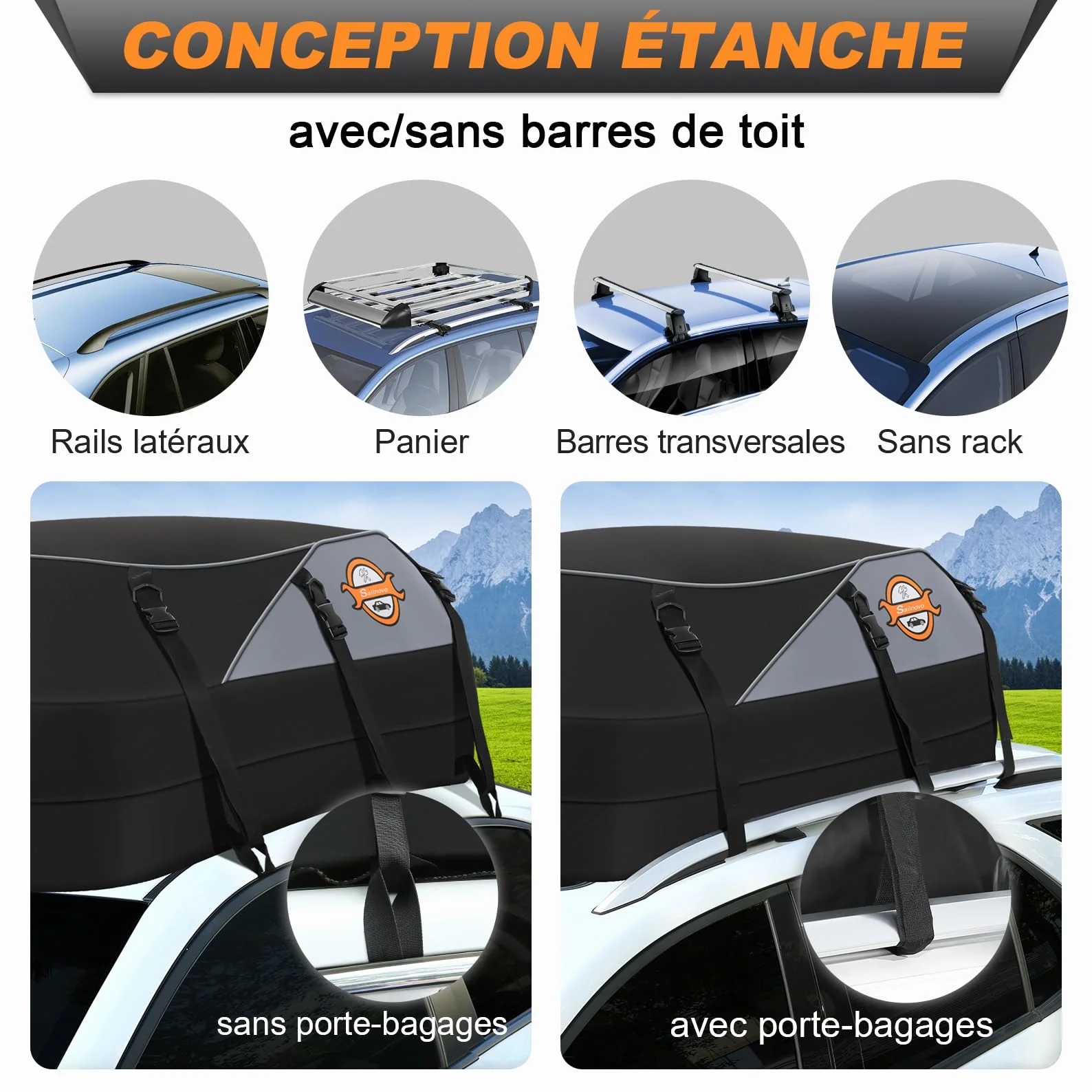 Sailnovo Box Tetto Auto, 580L/20 piedi cubi Baule Auto Tetto Impermeabile Per Con O Senza porta pacchi - incluso 6 ganci di sicurezza e custodia