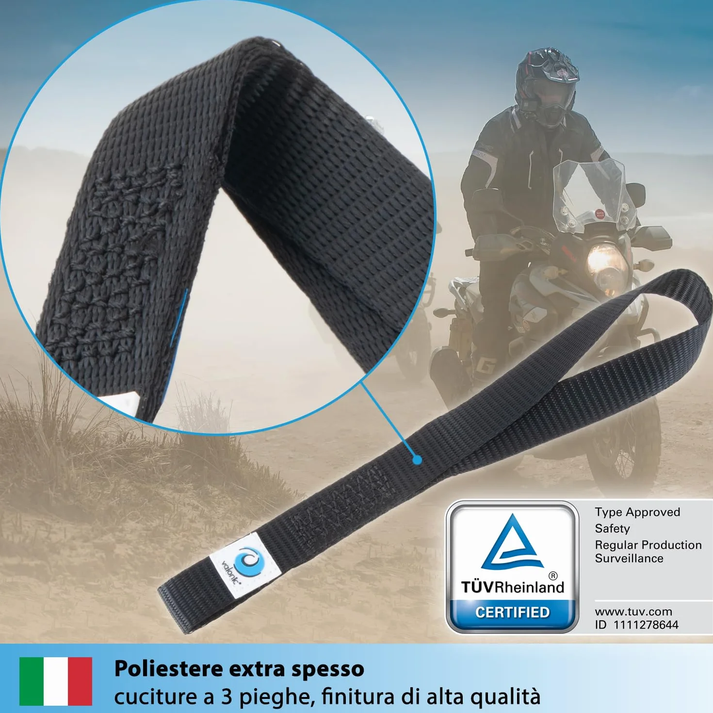 Cinghie di fissaggio FALCON valonic 30cm 25mm 1000 Kg certificate TÜV Rheinl. EN 12195-2 nero