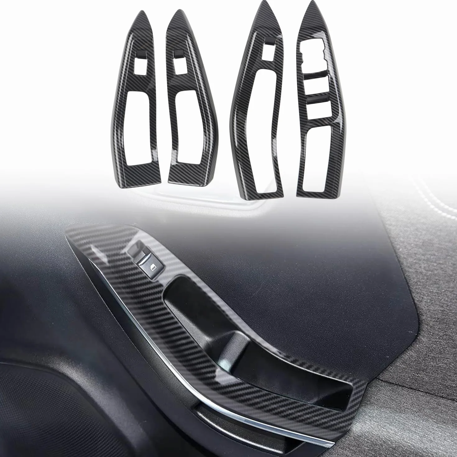 Rivestimento interno porta per Ford Puma 2019-2023, 4 pezzi, plastica ABS, colore fibra di carbonio
