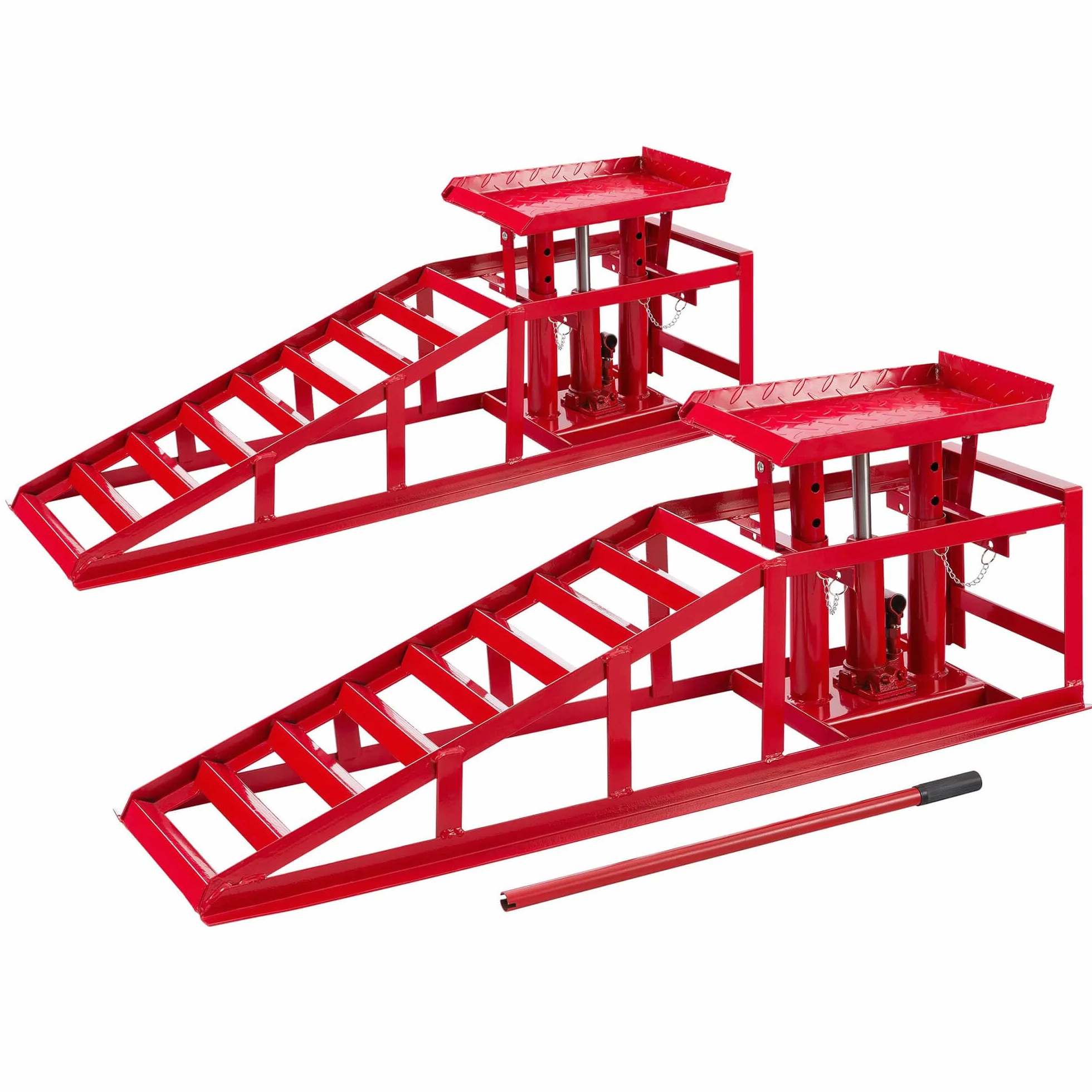 Arebos Set 2 Rampe di Accesso con Cric Idraulico | Piattaforma di Sollevamento Auto XXL 2T | Larghezza Accesso 257 mm | Valvola di Sicurezza Antisovrapressione | Altezza Regolabile | Rosso