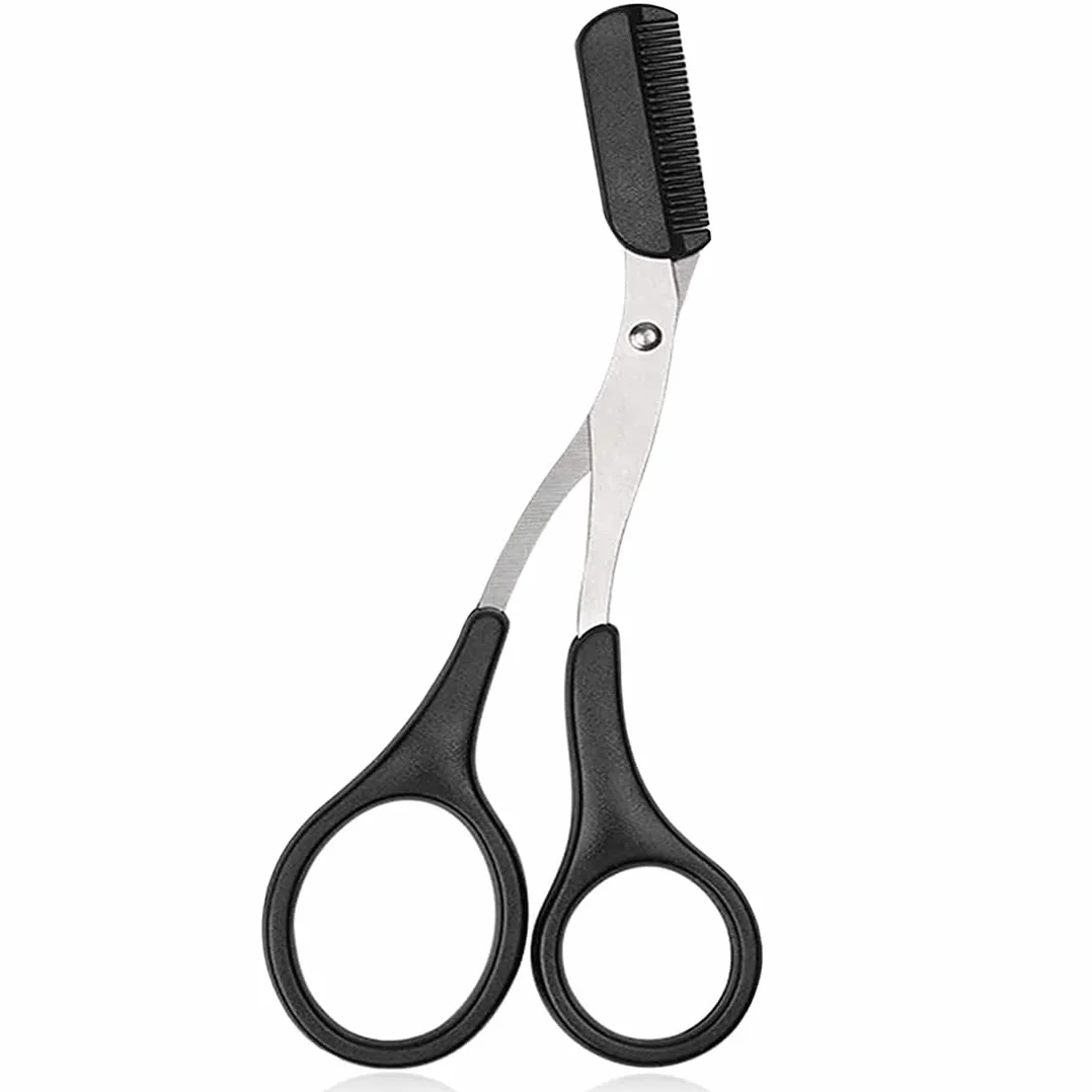 Forbici Sopracciglia Trimmer Ciglia Pettine Rimovibile 2 Pezzi Nero Rosa