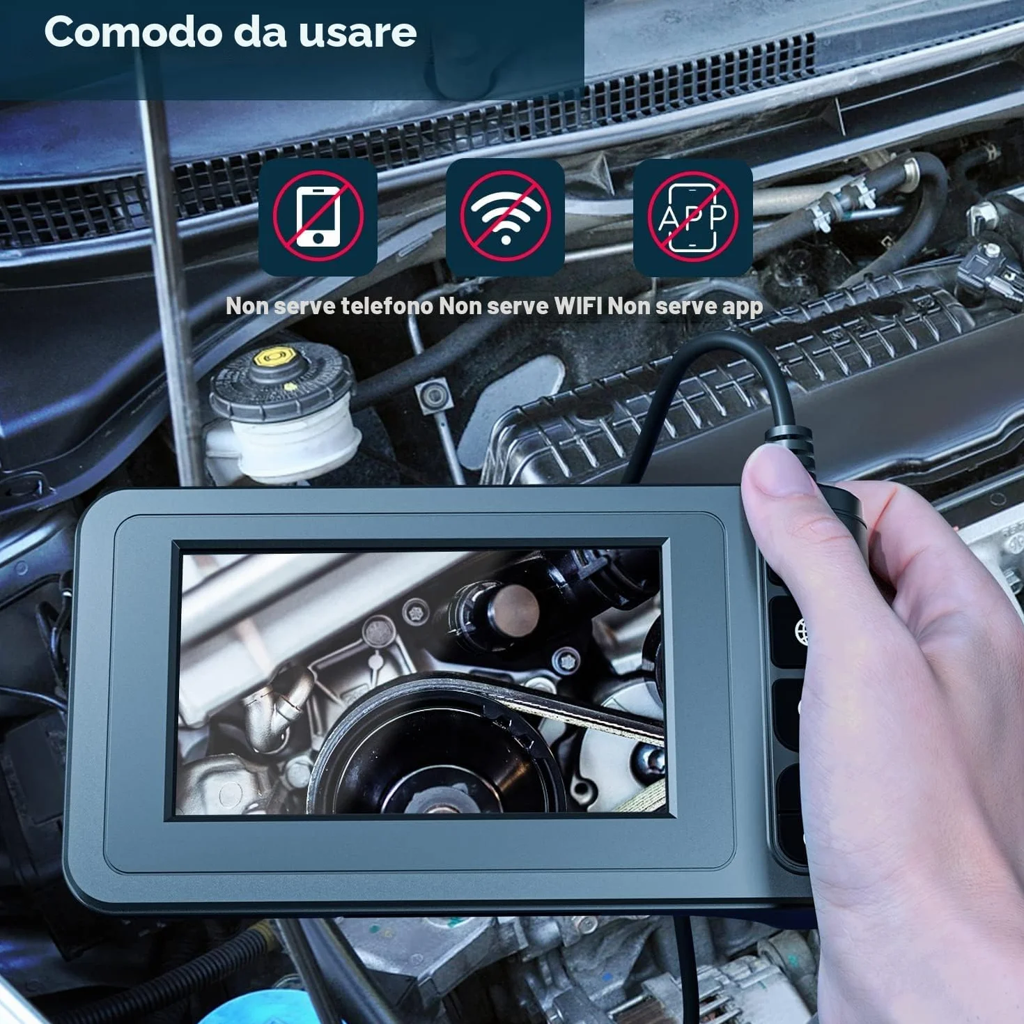 SKYBASIC Endoscopio Industriale 4,3 Pollici Schermo LCD Telecamera di Ispezione IP67 Impermeabile 5M Cavo Semirigido