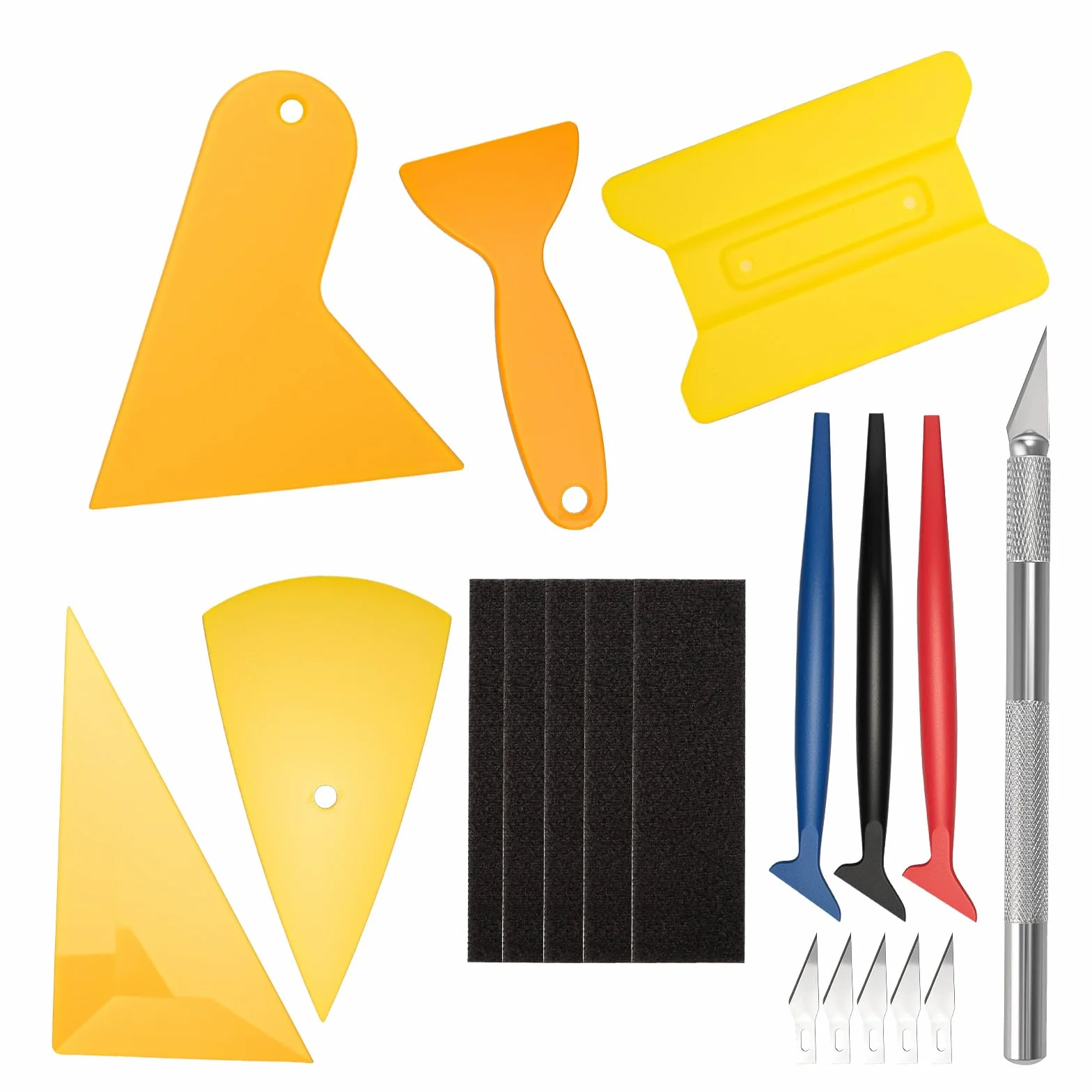 VINATO Set da 10 Raschietti per Pellicole Auto – Kit per Applicazione Pellicole con Raschietto in Feltro, Raschietti Triangolari, Micro Raschietto, Raschietti per Bordi & Taglierino