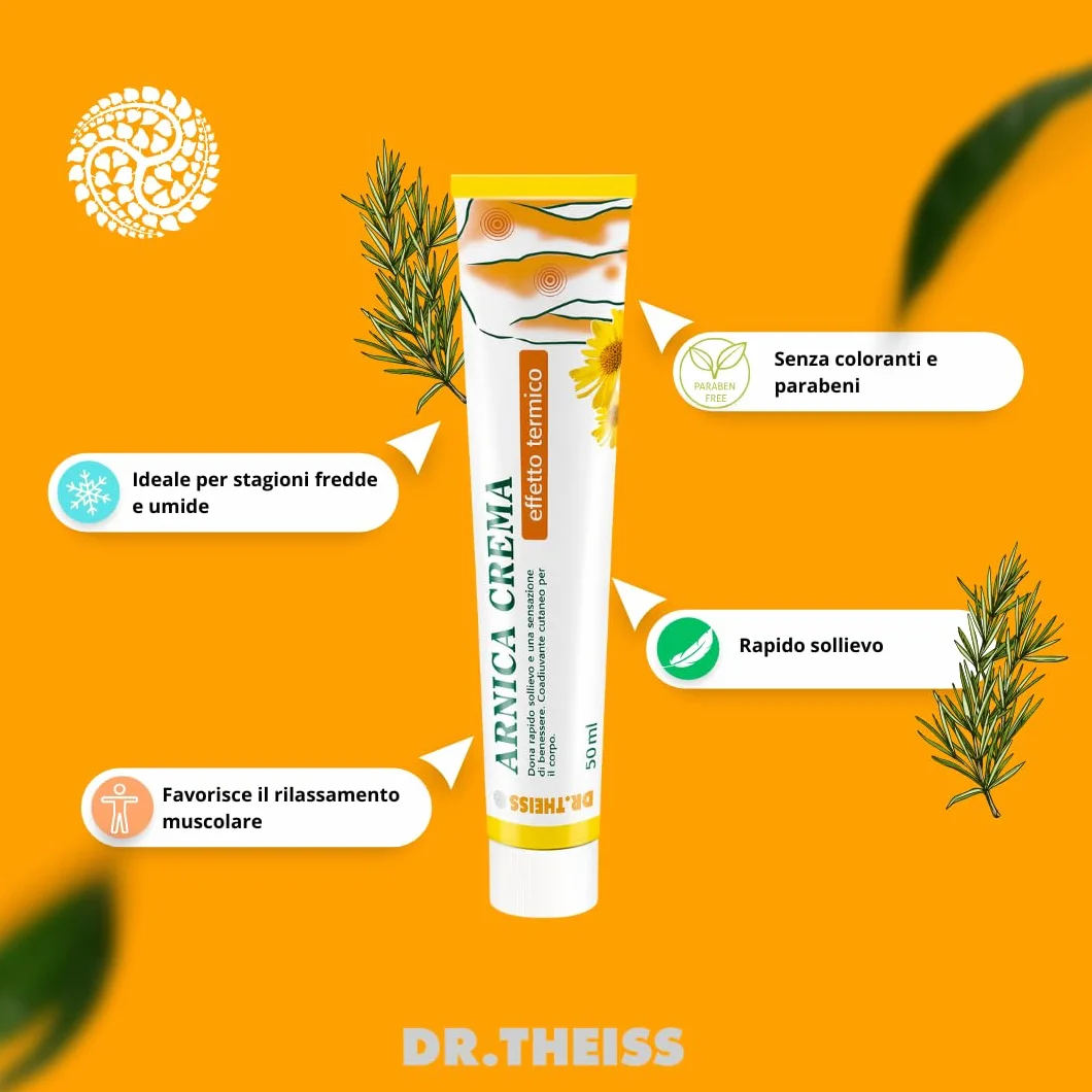 Dr. Theiss Arnica Crema Effetto Termico Riscaldante 50 ml Estratto di arnica forte Sollievo cervicale schiena ginocchio