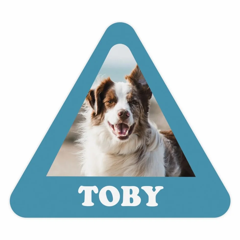 Wanapix | Adesivo Personalizzato per Auto | Adesivi Impermeabili in Vinile | Personalizzazione con Nome del Cane | Triangolo 15x13cm | PhotoDog