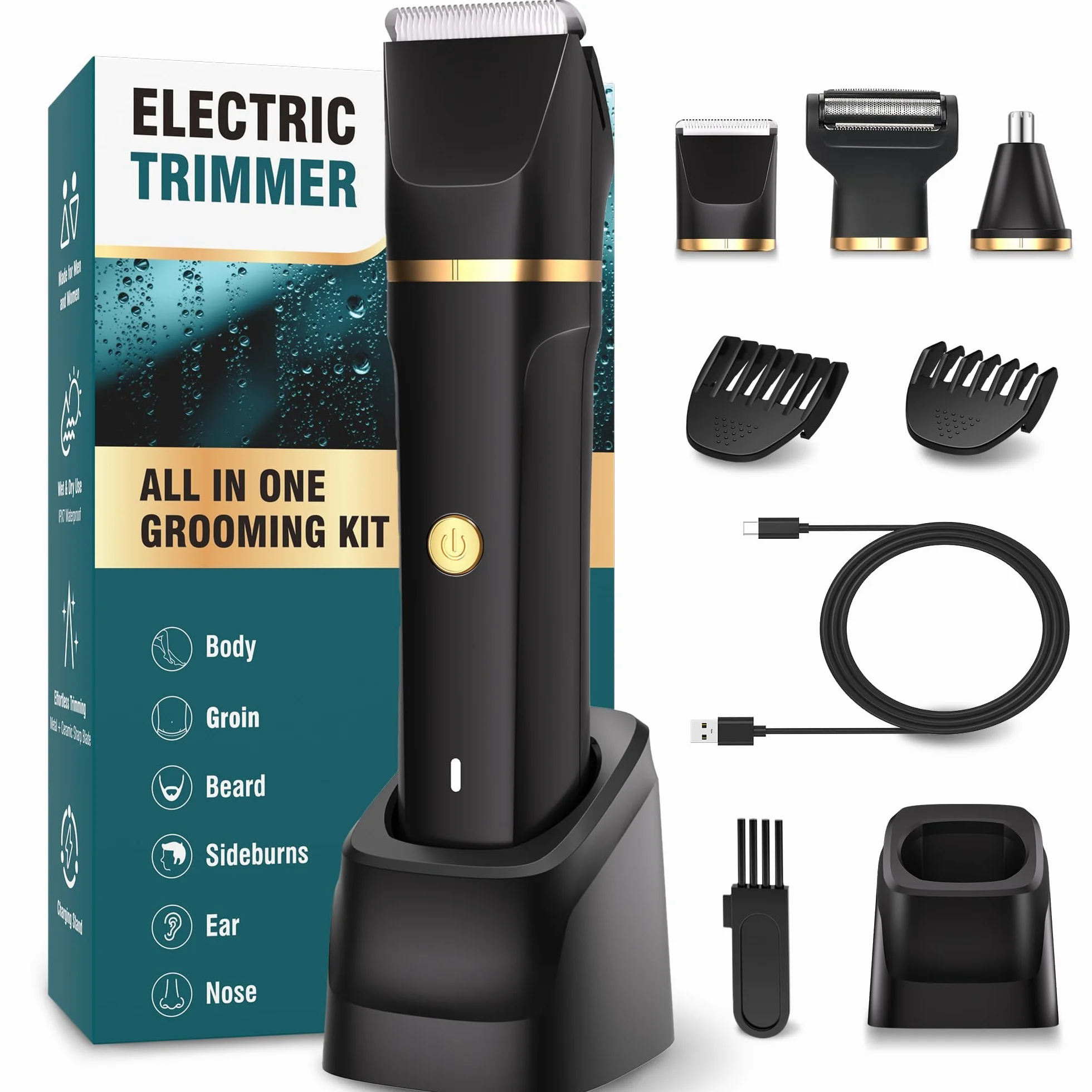 Rasoio Elettrico Corpo Uomo 3 In 1 Depilatore Impermeabile IPX7 Umido e Asciutto