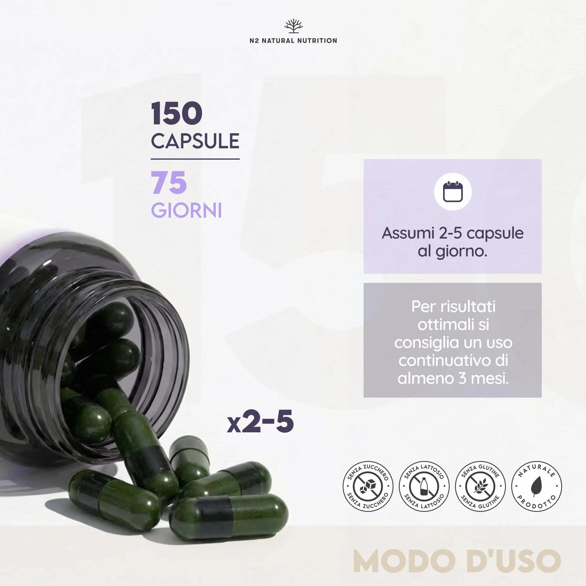 Collagene Marino PEPTAN N2 Natural Nutrition 150 capsule Integratori Articolazioni Cartilagine Pelle