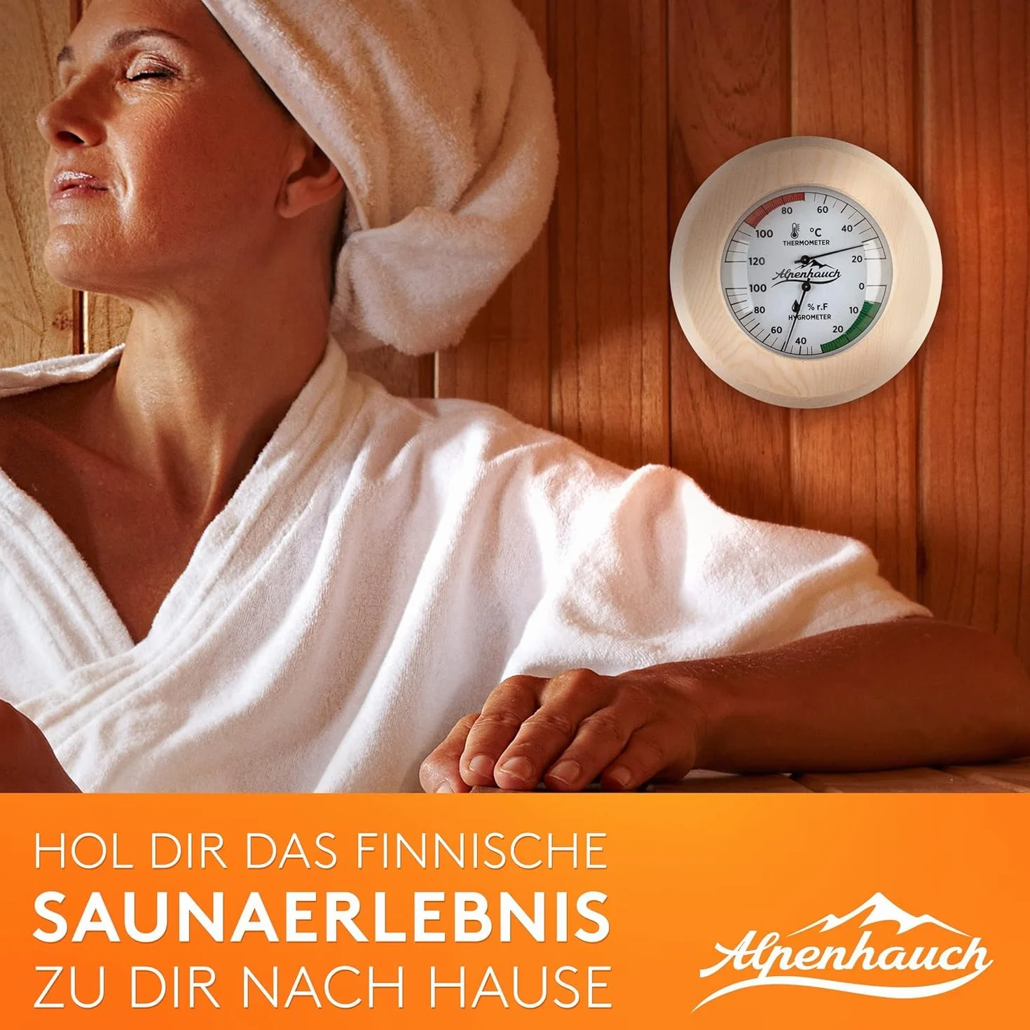ALPENHAUCH Termometro da sauna igrometro 2 in 1 legno vetro temperato calibrazione automatica