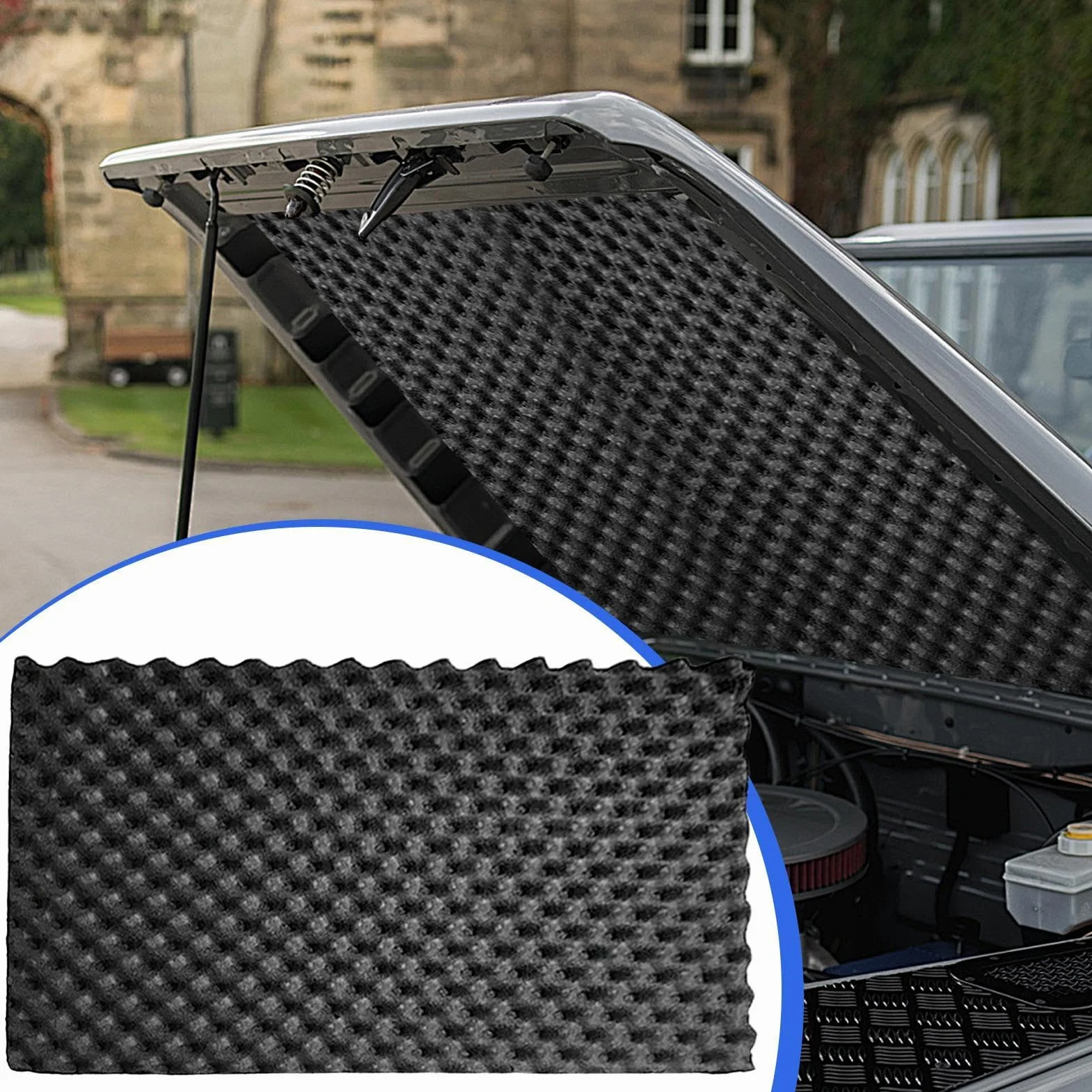 Schiuma fonoassorbente, tappetino isolante fonoassorbente termico per auto - Isolamento acustico per isolamento termico e acustico per auto | Schiuma resistente al calore per cofano auto,