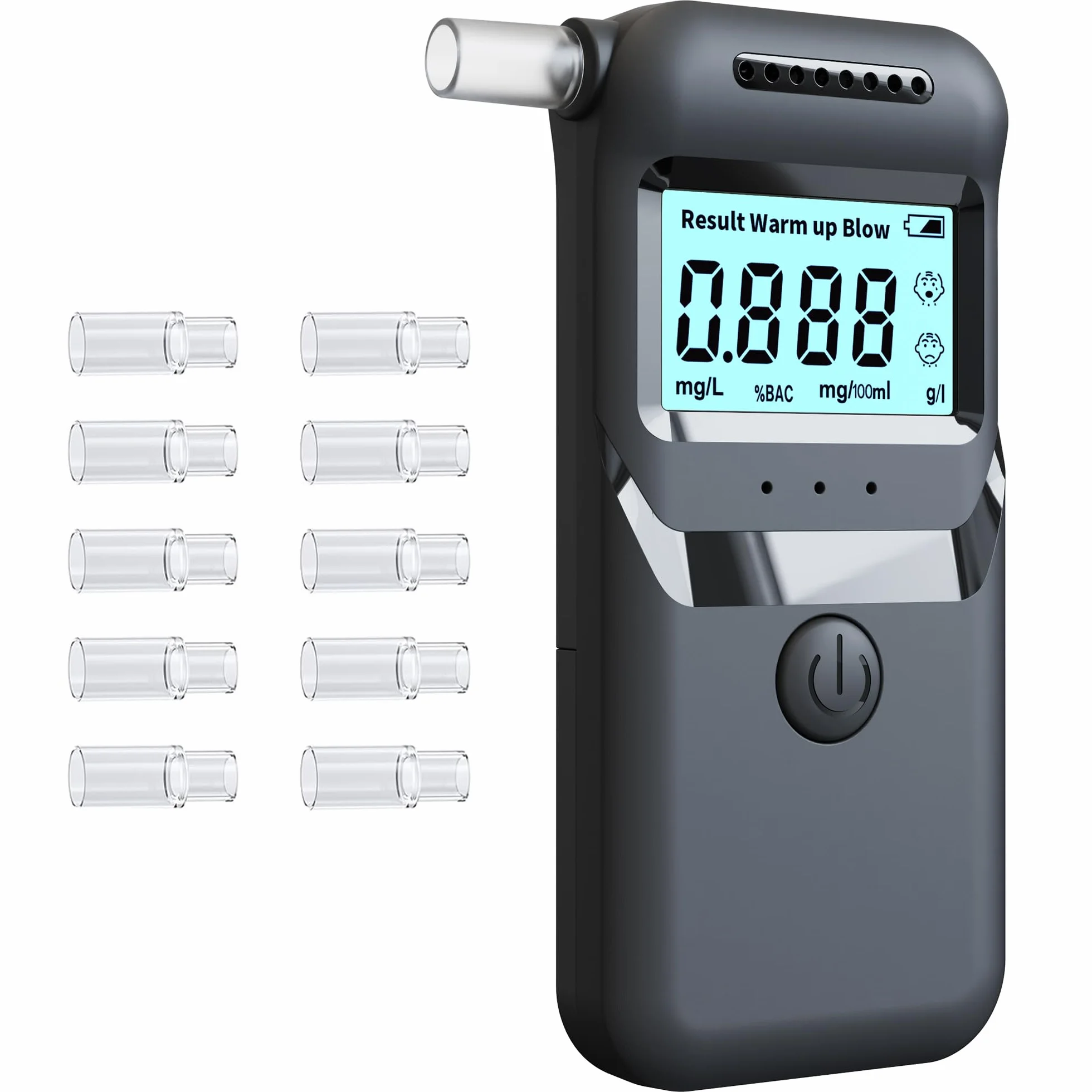 Etilometro Portatile Certificato con Display LCD, Indicatore a Tre Colori, Elevata Precisione, 10 Bocchini Sostituibili