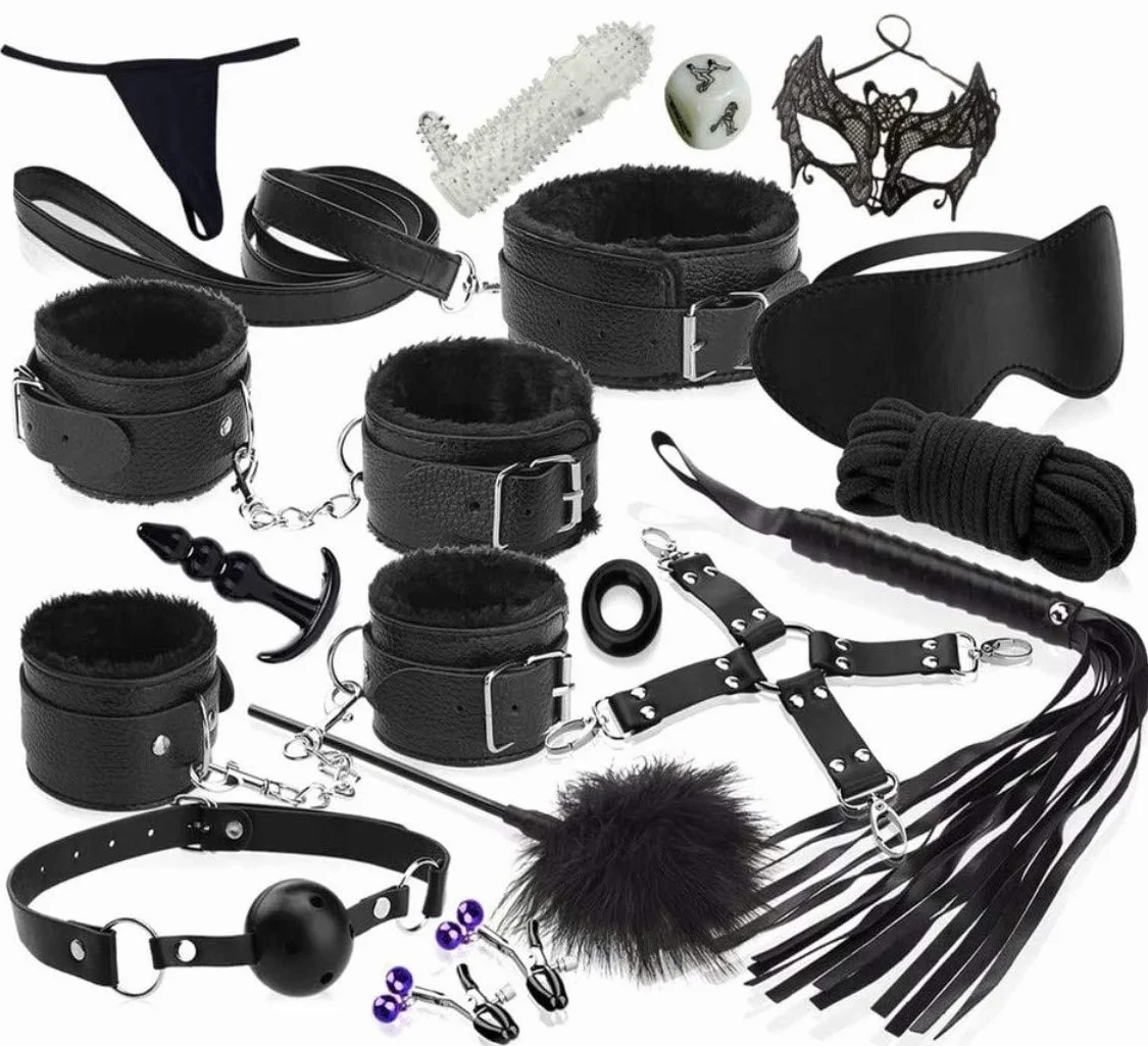 Set Bondage 18 Pezzi Manette Maschera Occhi Sex Toy Coppie Nero