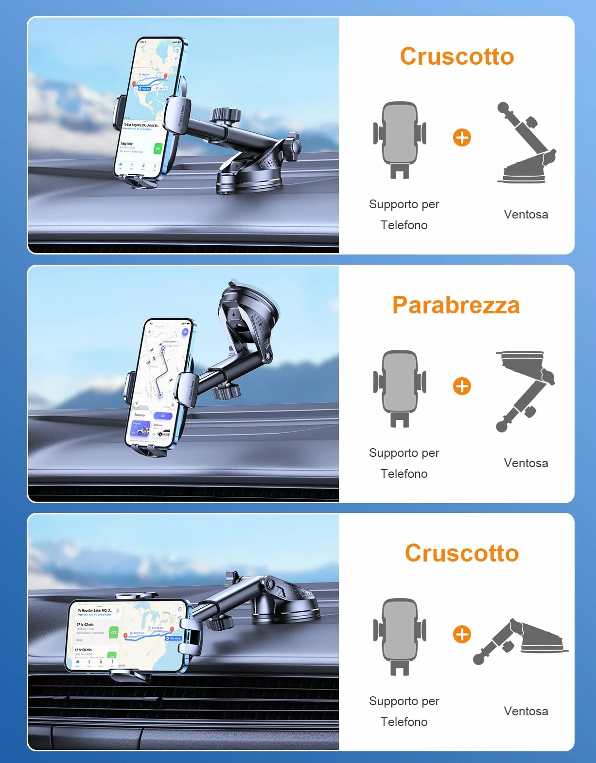 Mohard Porta Cellulare Auto, Mai Cadere Supporto Telefono Auto Cruscotto Ultra Robusto, Rilascio Rapido & 360° Ruotabile Ventosa Porta Telefono Set Interni Automobile Universale per Smartphone da 4-7"