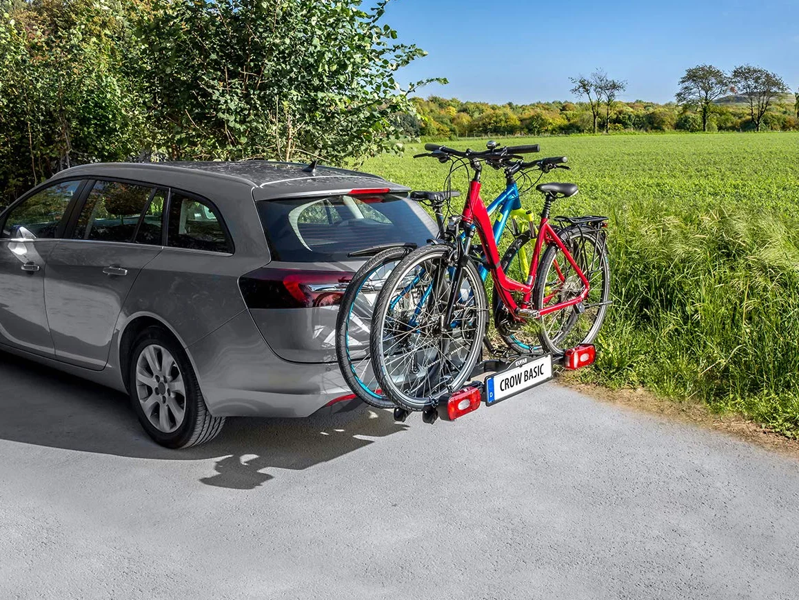 EUFAB 11569 - Portabici CROW BASIC, adatto per bici elettrica, parzialmente premontato, per 2 biciclette, per gancio di traino