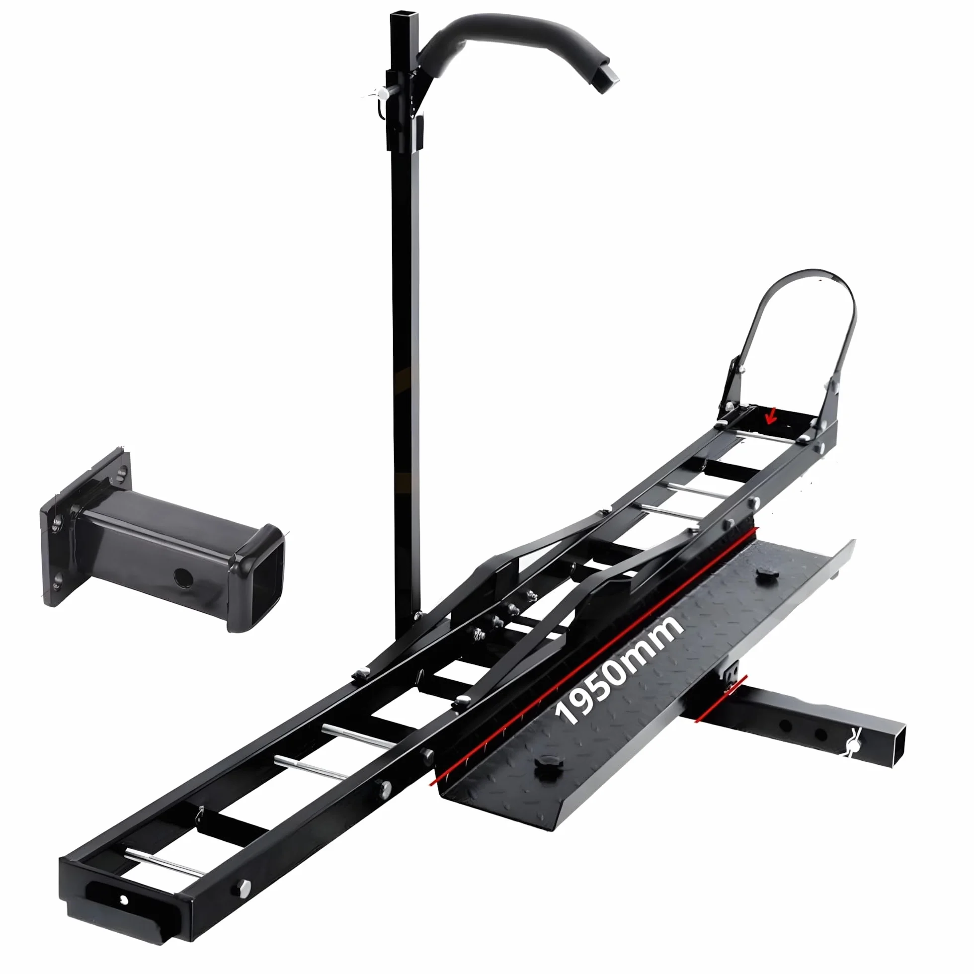 Porta moto gancio scooter con rampa di carico 227 kg + adattatore 2" 83 x 56 mm