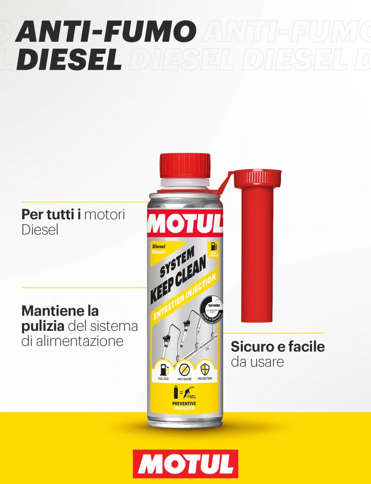Motul - Detergente per Iniettori Diesel - Additivo di Manutenzione Preventiva per Motori Diesel - Antifumo - Riduzione dei Consumi e delle Emissioni - System Keep Clean Diesel - 300 ml