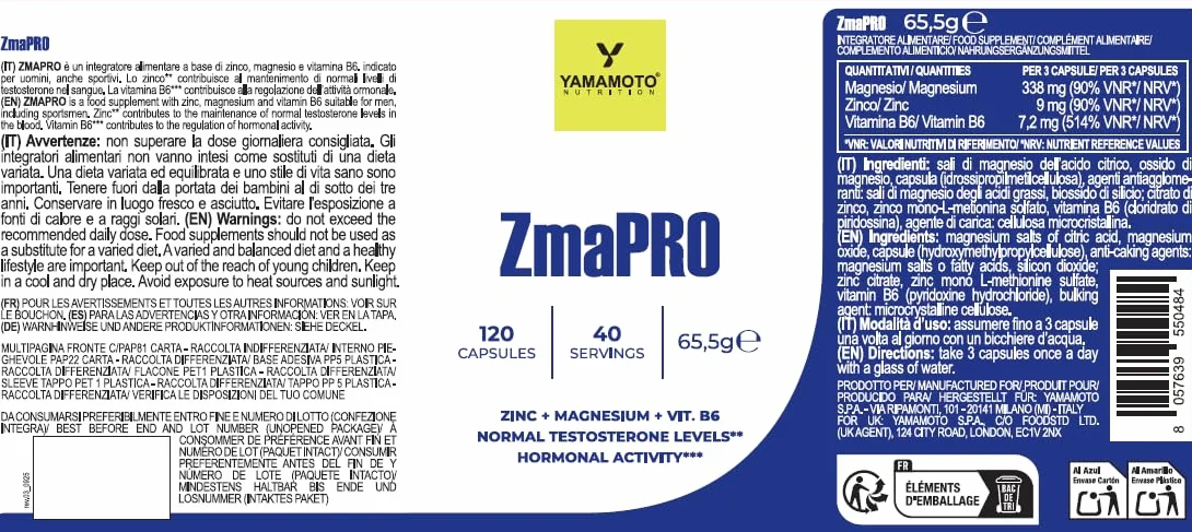 ZmaPRO integratore alimentare zinco magnesio vitamina B6 120 capsule