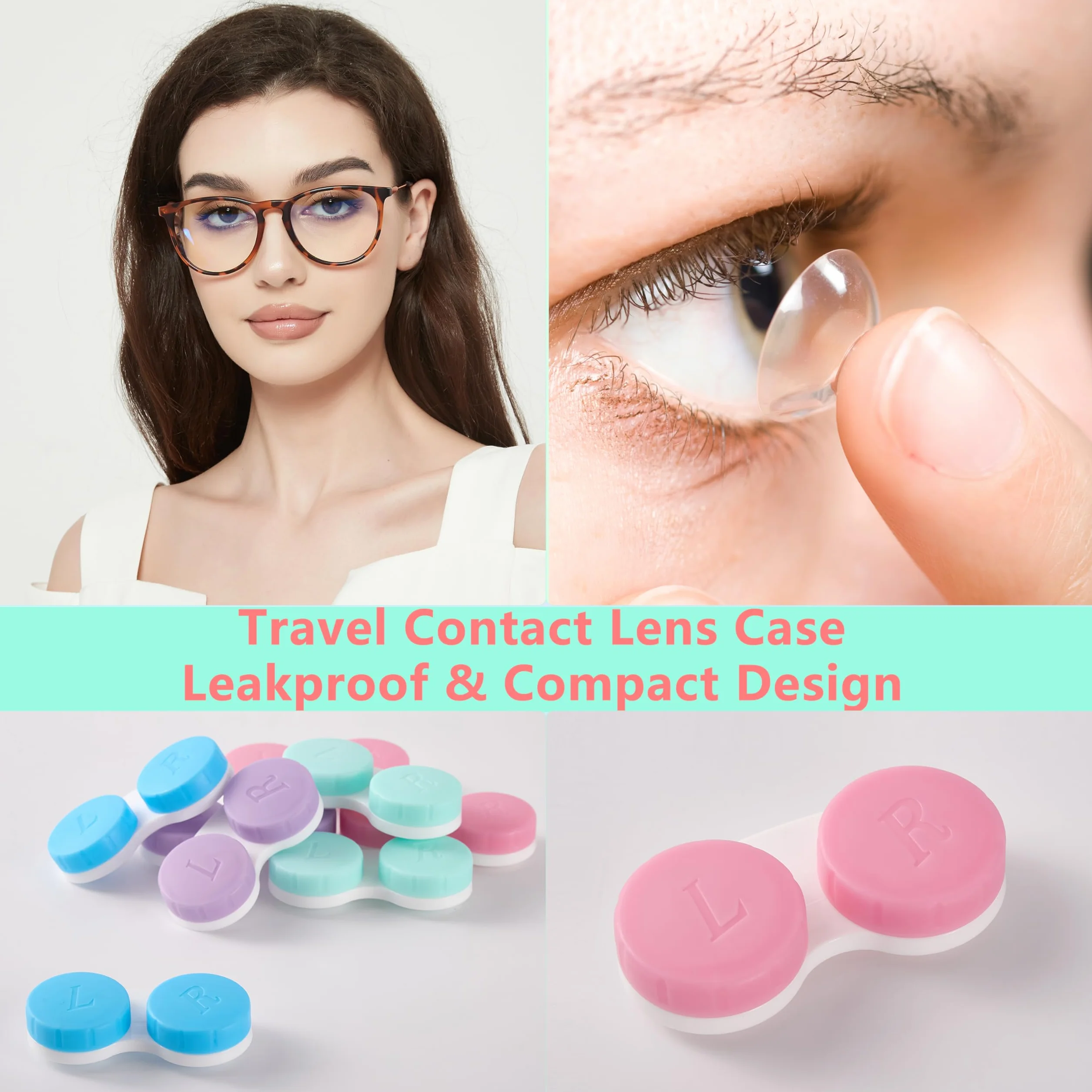 Lasiyanor 12 custodie colorate per lenti a contatto, kit immersione a prova di perdite con tappo a vite