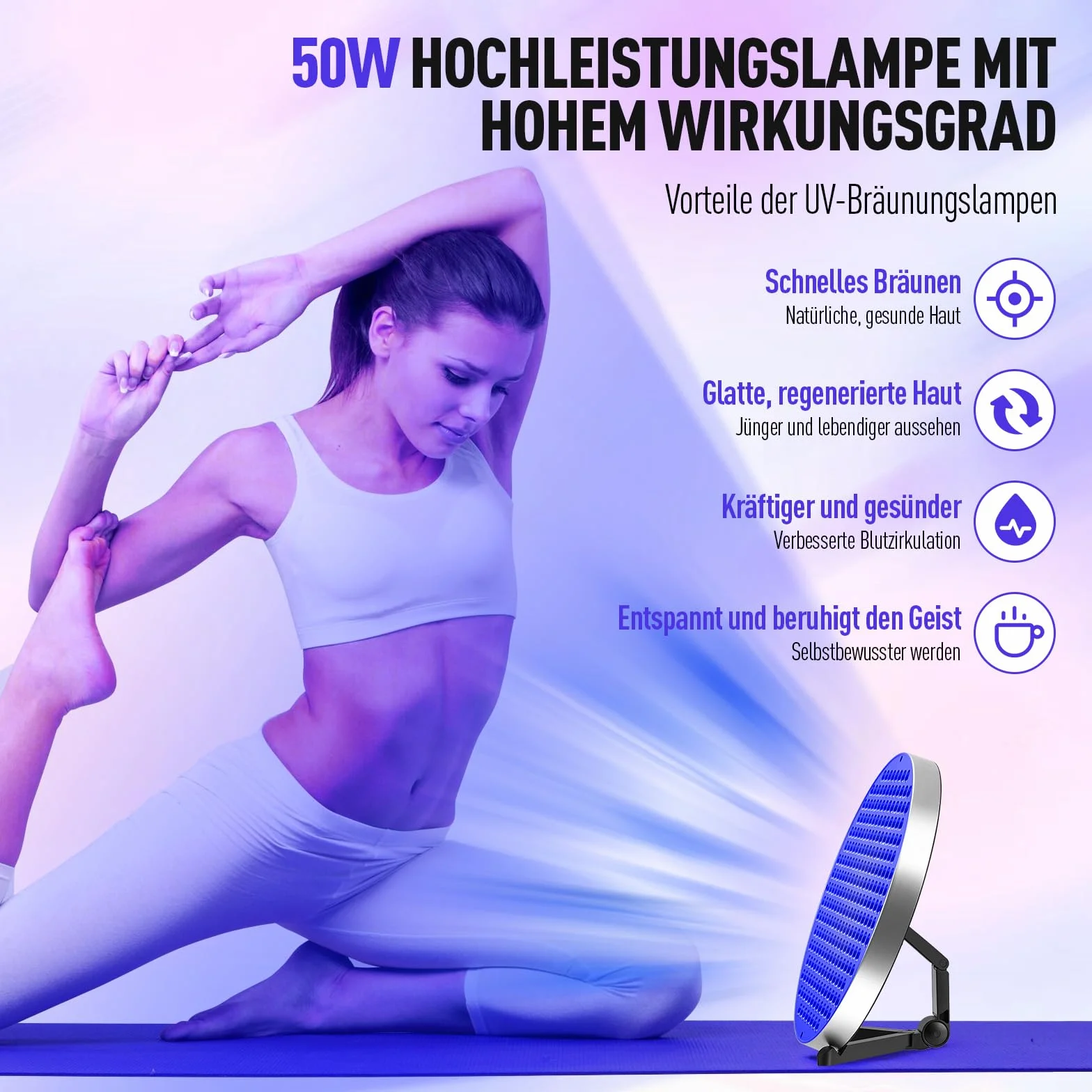 Solarium per la casa lampada abbronzante portatile 50 W 250 LED 460 NM supporto pieghevole regolabile argento