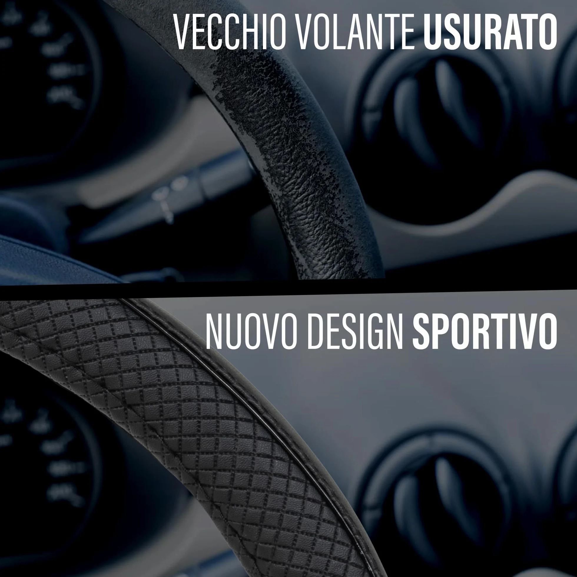 CAR PASSION Coprivolante Auto Universale in Microfibra Antiscivolo, Resistente ed Elastico - Design Sportivo per Volanti 37-38 cm - Comodo e Facile da Installare (Nero)