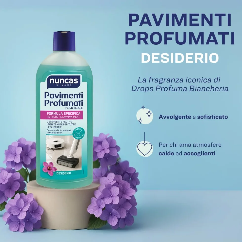 Nuncas Detergente Pavimenti Desiderio Multipack 3 x 500 ml per Robot e Lavapavimenti