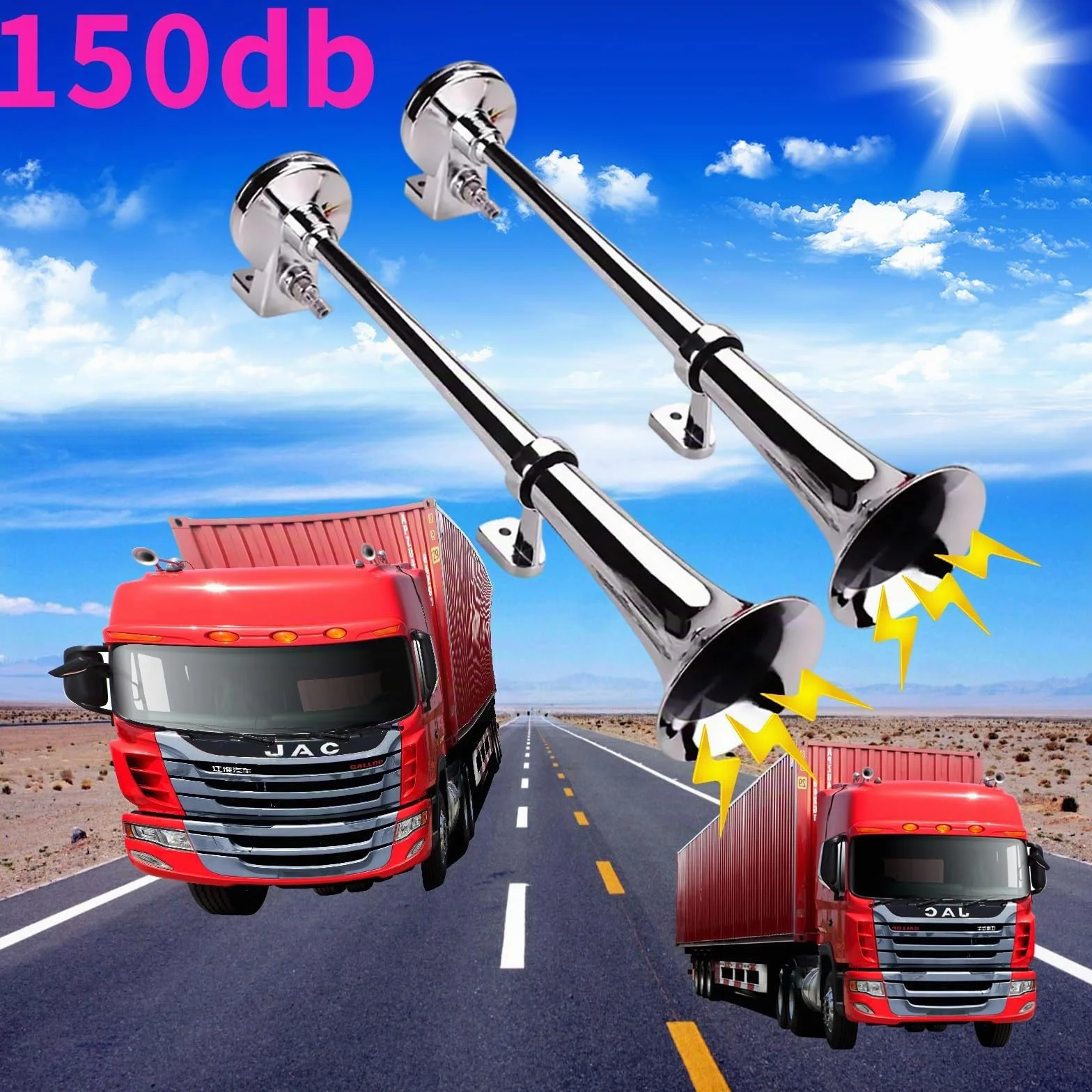 Tromba Bitonale ad Aria Compressa per Auto/Camion/Trattore - Senza Compressore, Design Cromato Durevole, Clacson Potente 150dB per Barca/Triciclo/Veicoli Commerciali