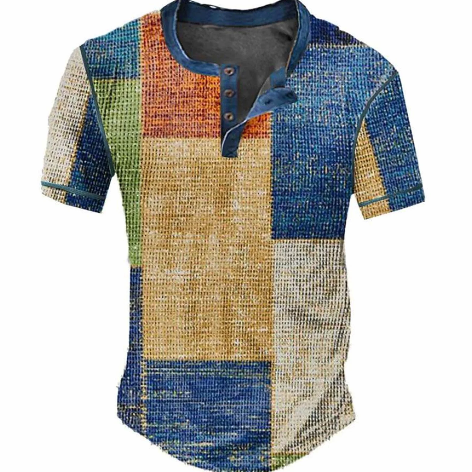 T-shirt uomo scollo V stampa etnica maniche corte traspirante vintage streetwear