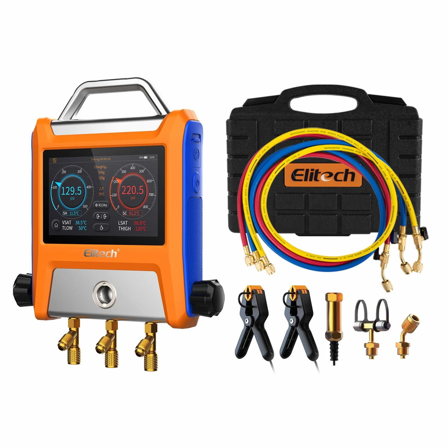 Elitech EMG-20V Kit Manometro Digitale Intelligente con Schermo Touch 5 Pollici Bluetooth per HVAC