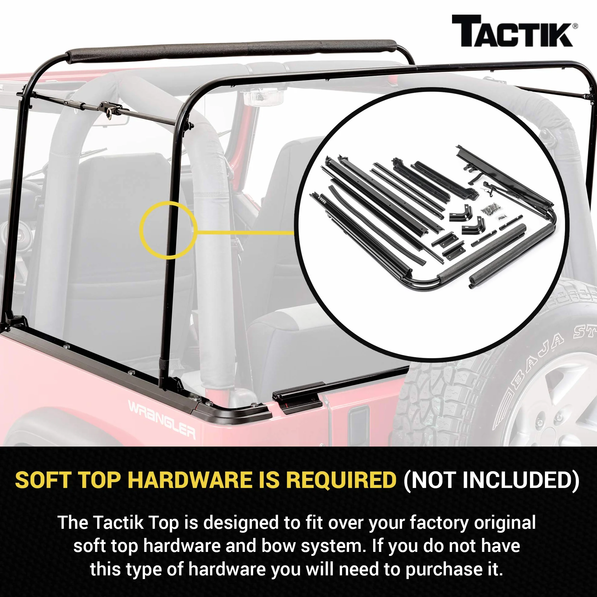 TACTIK Tetto Morbido di Ricambio in Tessuto per Jeep Wrangler YJ 1988-1995 Nero