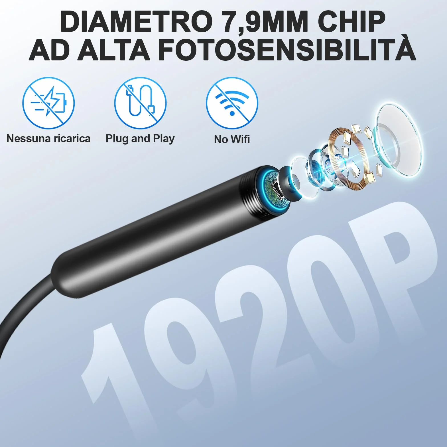 Endoscopio per Smartphone 1920P Telecamera Endoscopica IP67 Sonda Impermeabile 5M 8 LED