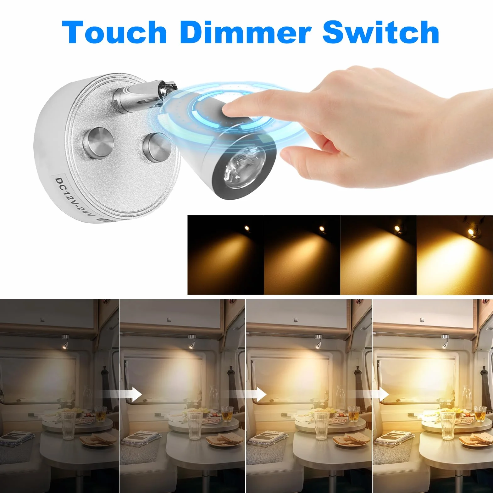 SUPAREE Luce LED Camper 12V Dimmerabile 3200K con Interruttore Touch e Presa USB 2 Pezzi