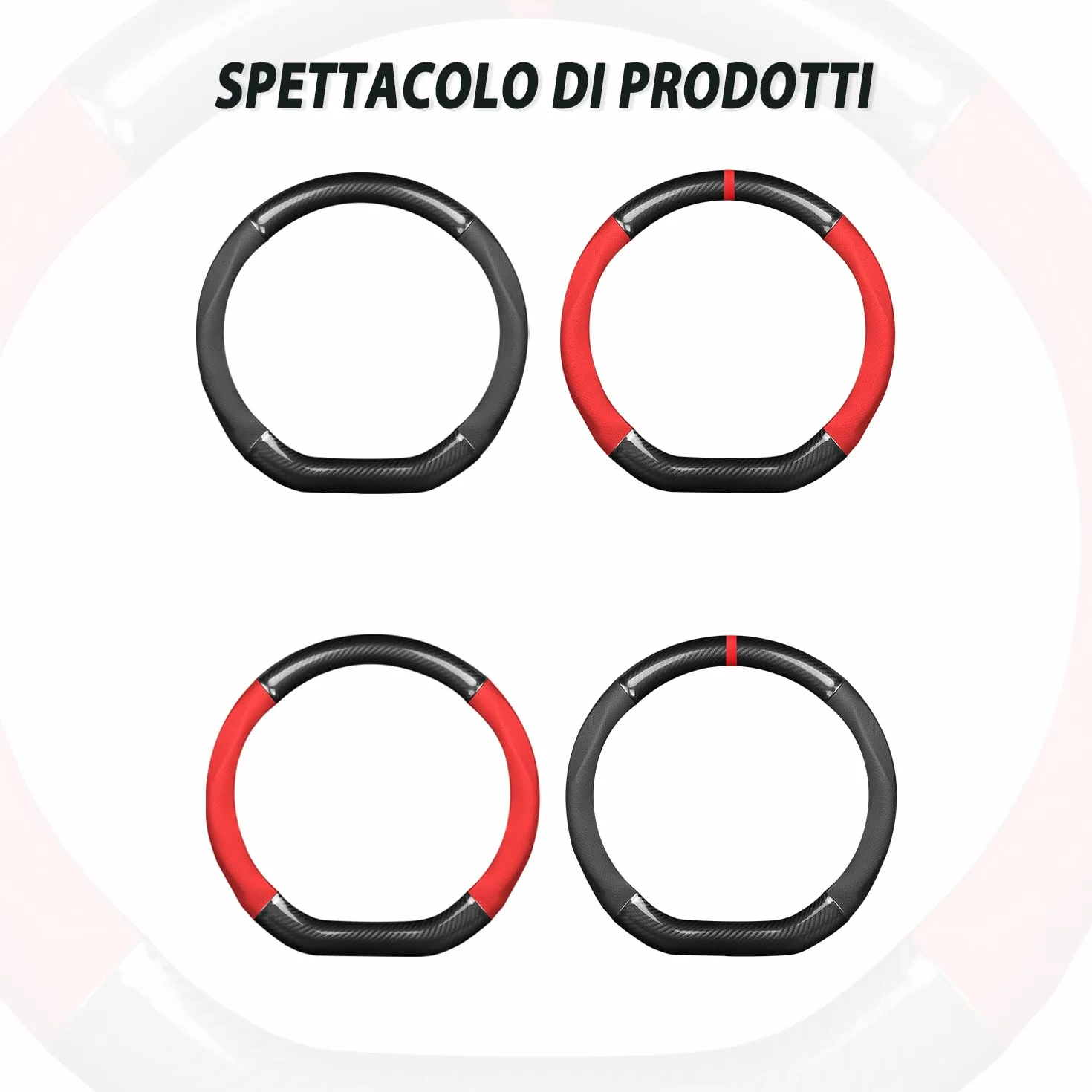 Ergocar Coprivolante Antiscivolo Protezione Volante Auto D-Forma Fibra di Carbonio Pelle PU Universale Diametro 38 Cm (15") Nero