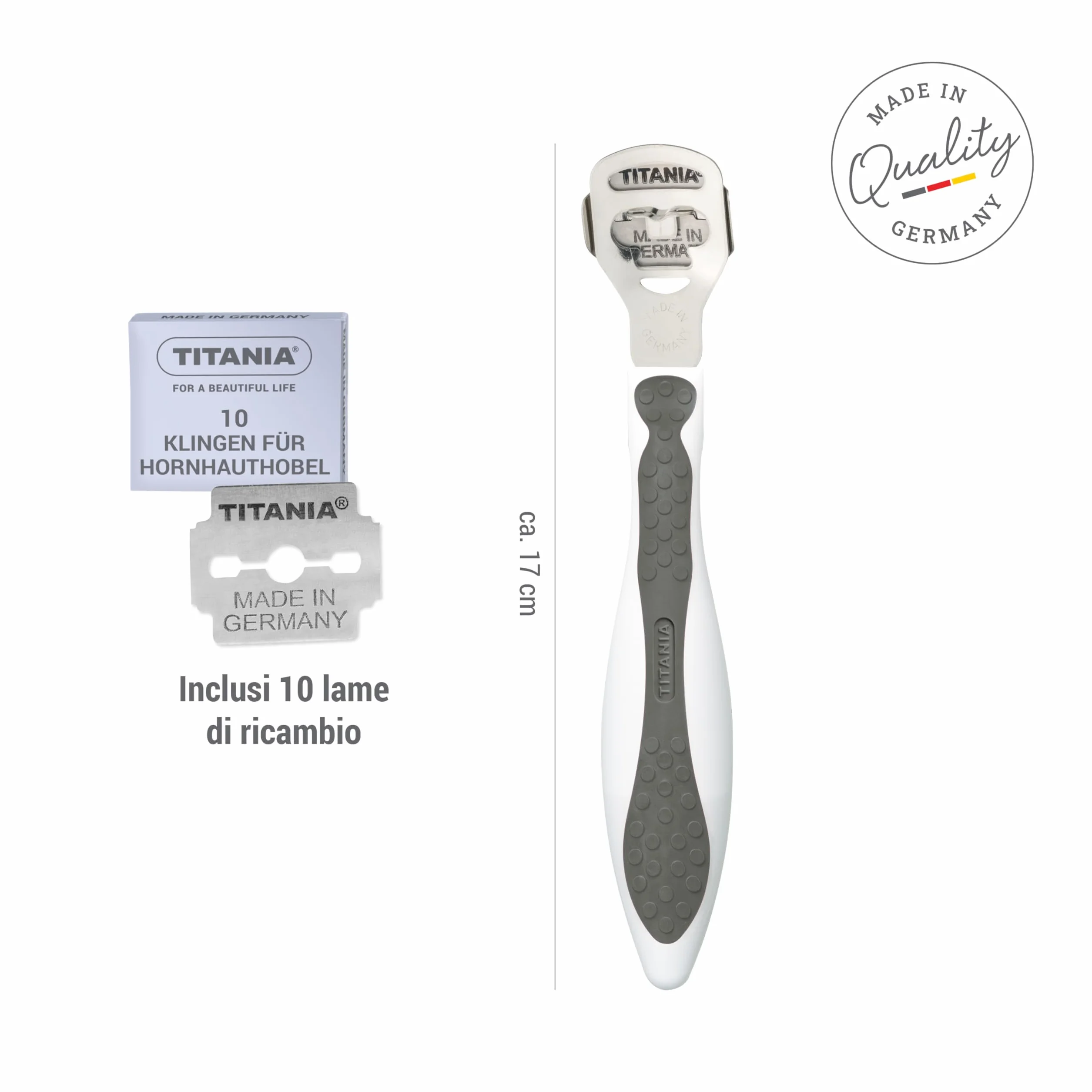 TITANIA Tagliacalli acciaio inox 10 lame di ricambio Made in Germany