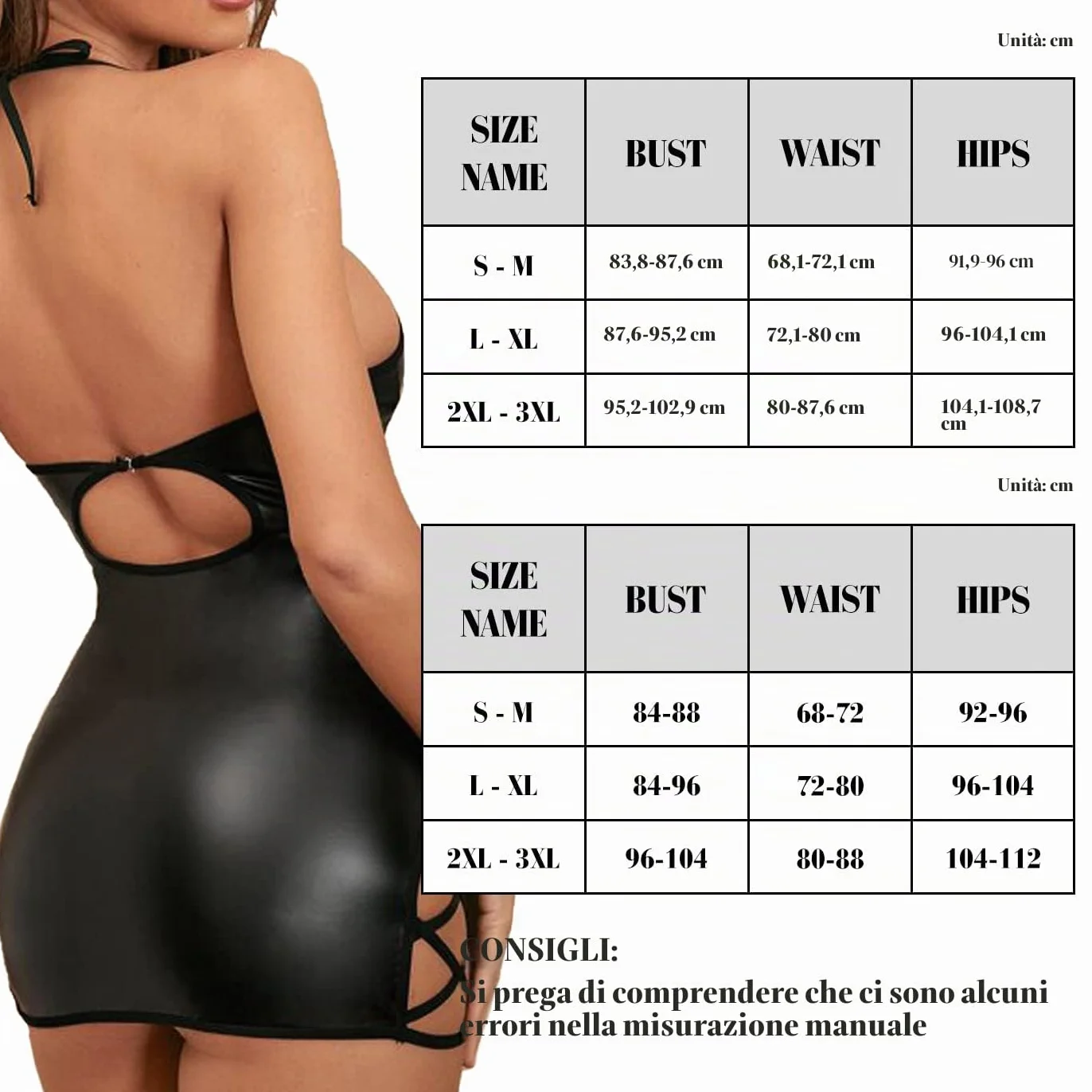 VicSec Abito Sexy in Pelle PU con Spalline Incrociate Punk Gotico Senza Schienale Halter Clubwear